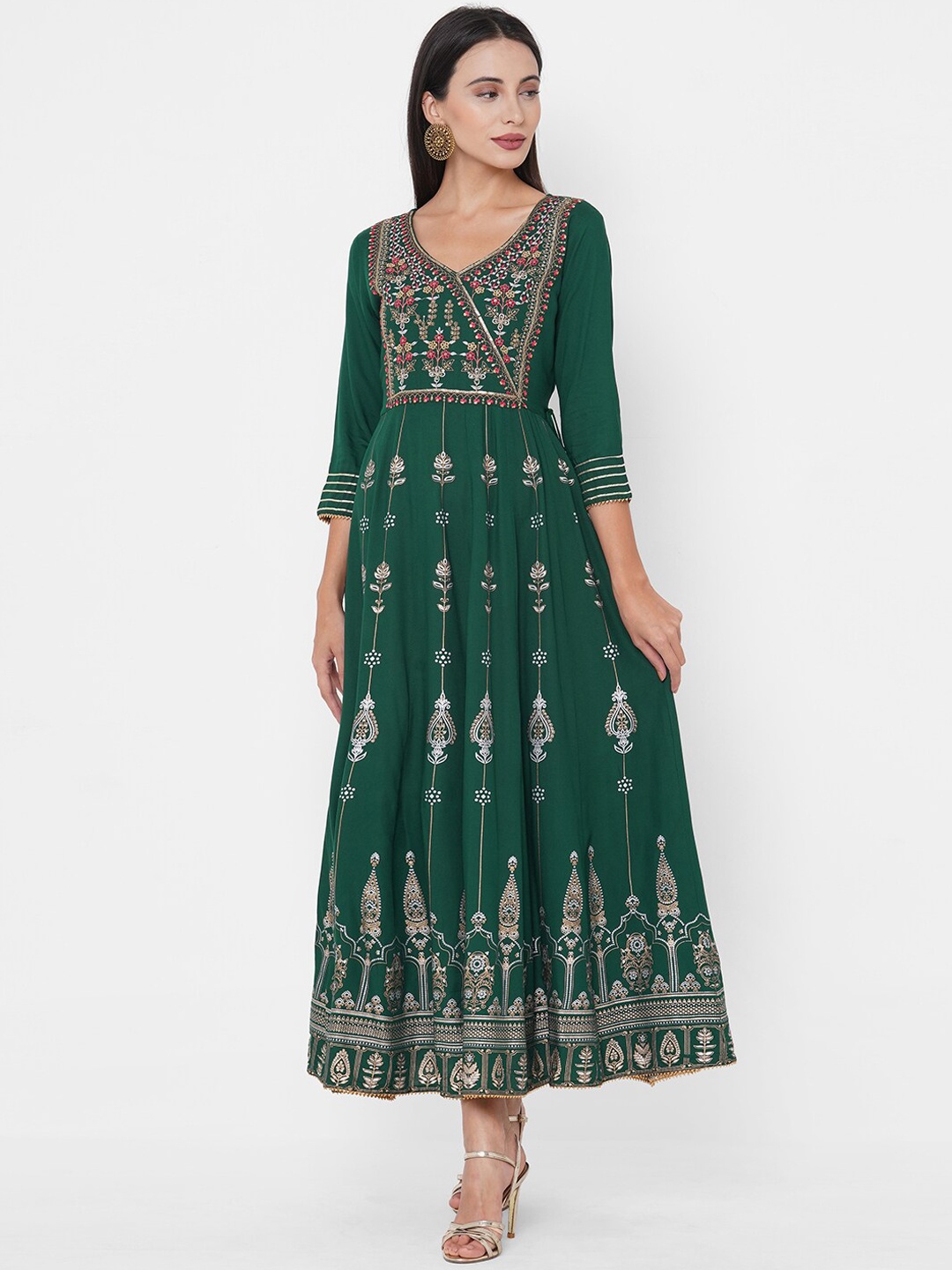 

FASHOR Women Green Printed Maxi Dress