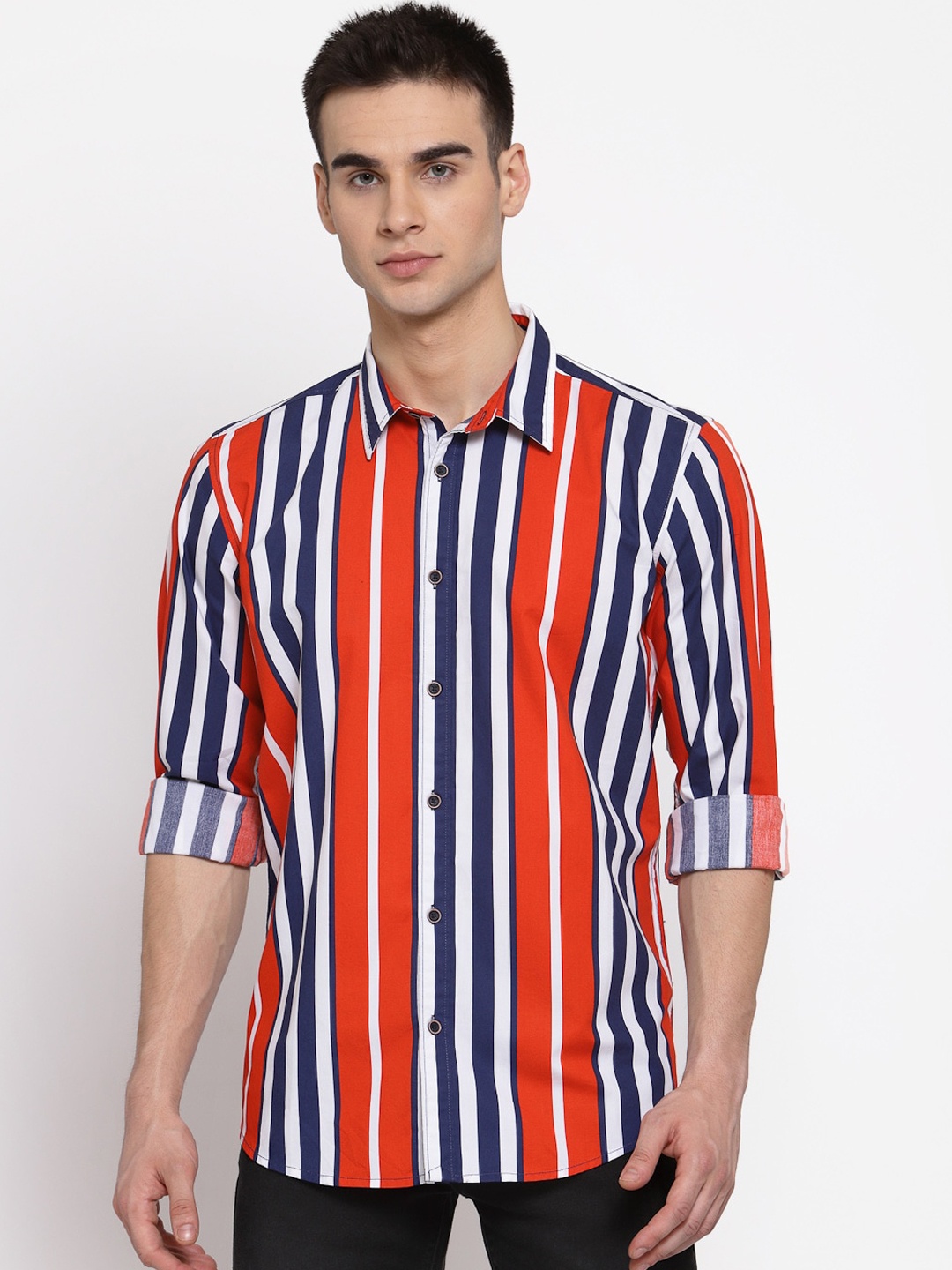 

Pepe Jeans Men Coral Pure Cotton Regular Fit Striped Casual Shirt