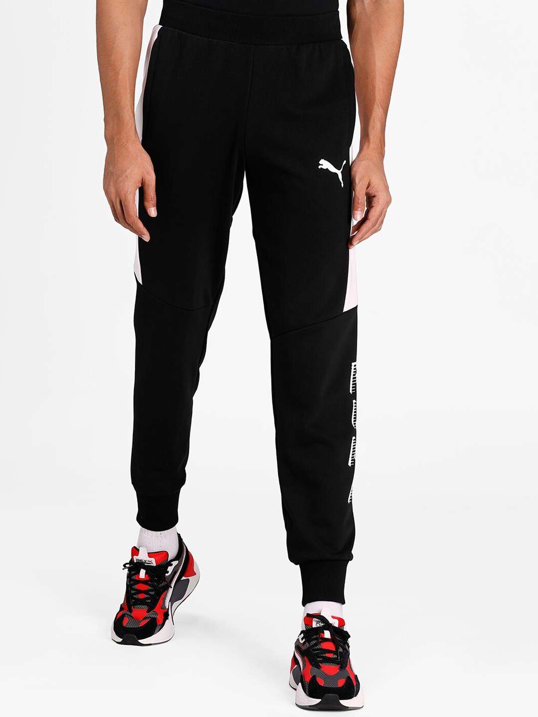 

Puma Men Black & White Printed Slim-Fit Joggers