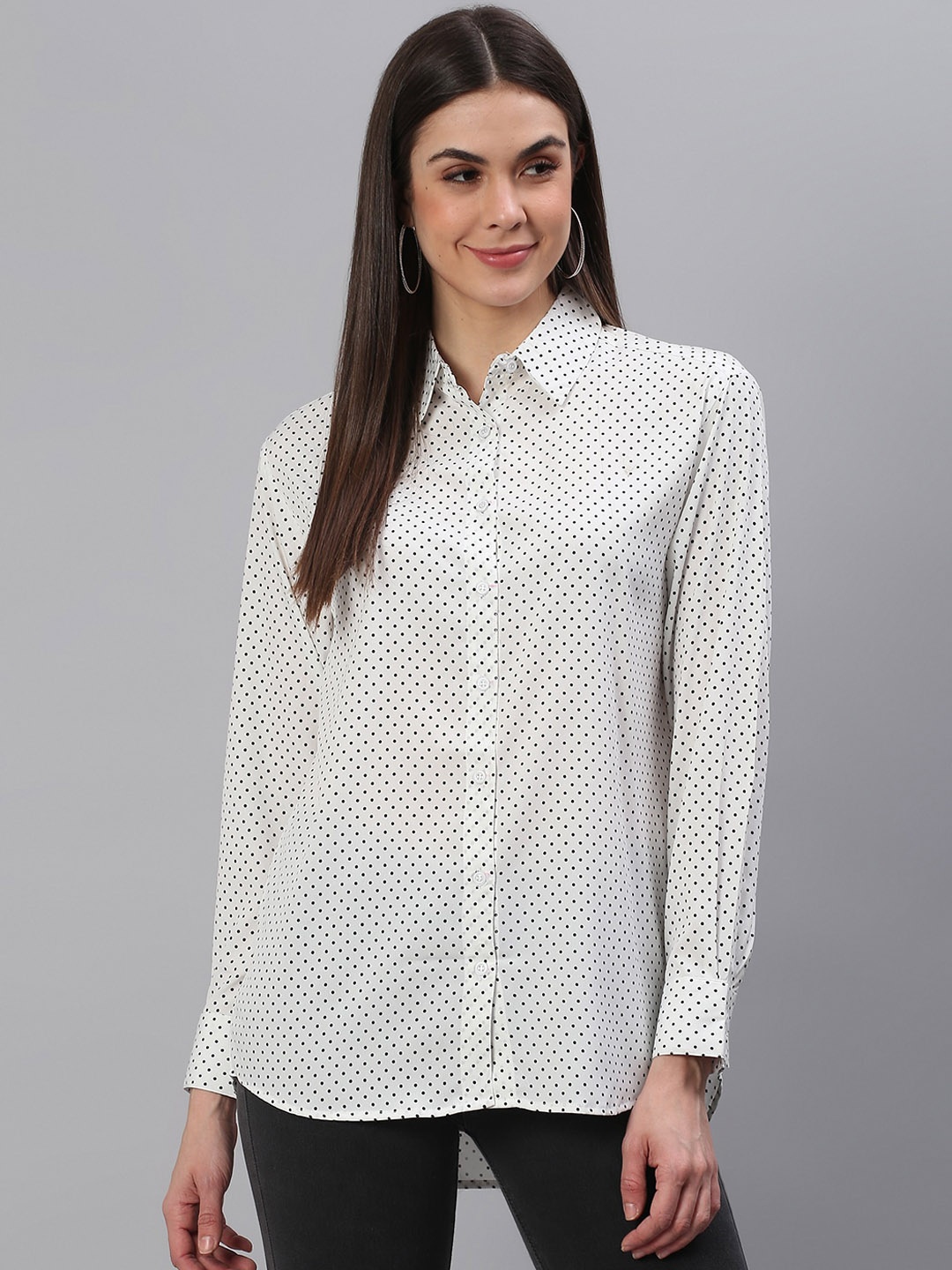 

Cation Women White Regular Fit Printed Casual Shirt