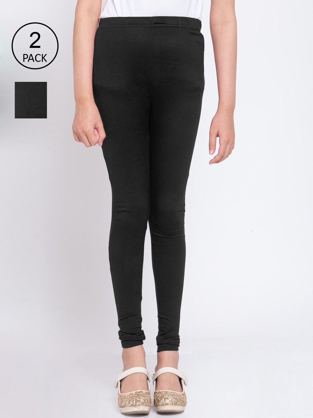 KLOTTHE Girls Pack Of 2 Black Solid Ankle-Length Leggings