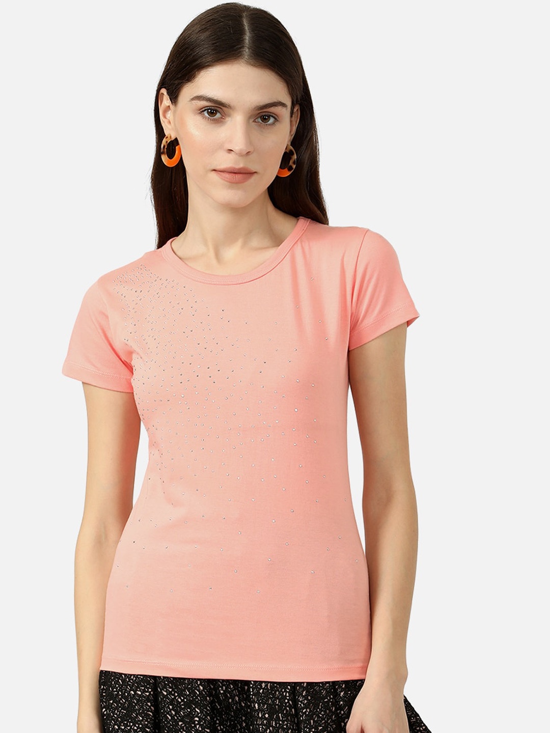 

V2 Value & Variety Peach-Coloured Embellished Chambray Regular Top