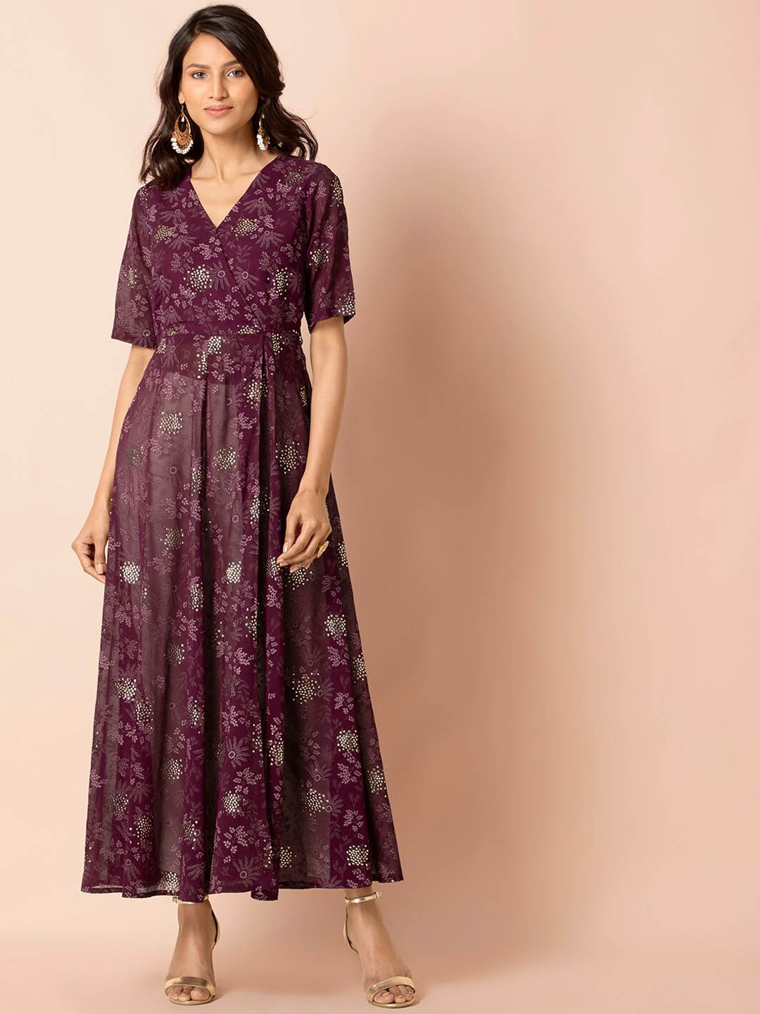 

INDYA Women Purple Printed Maxi Dress