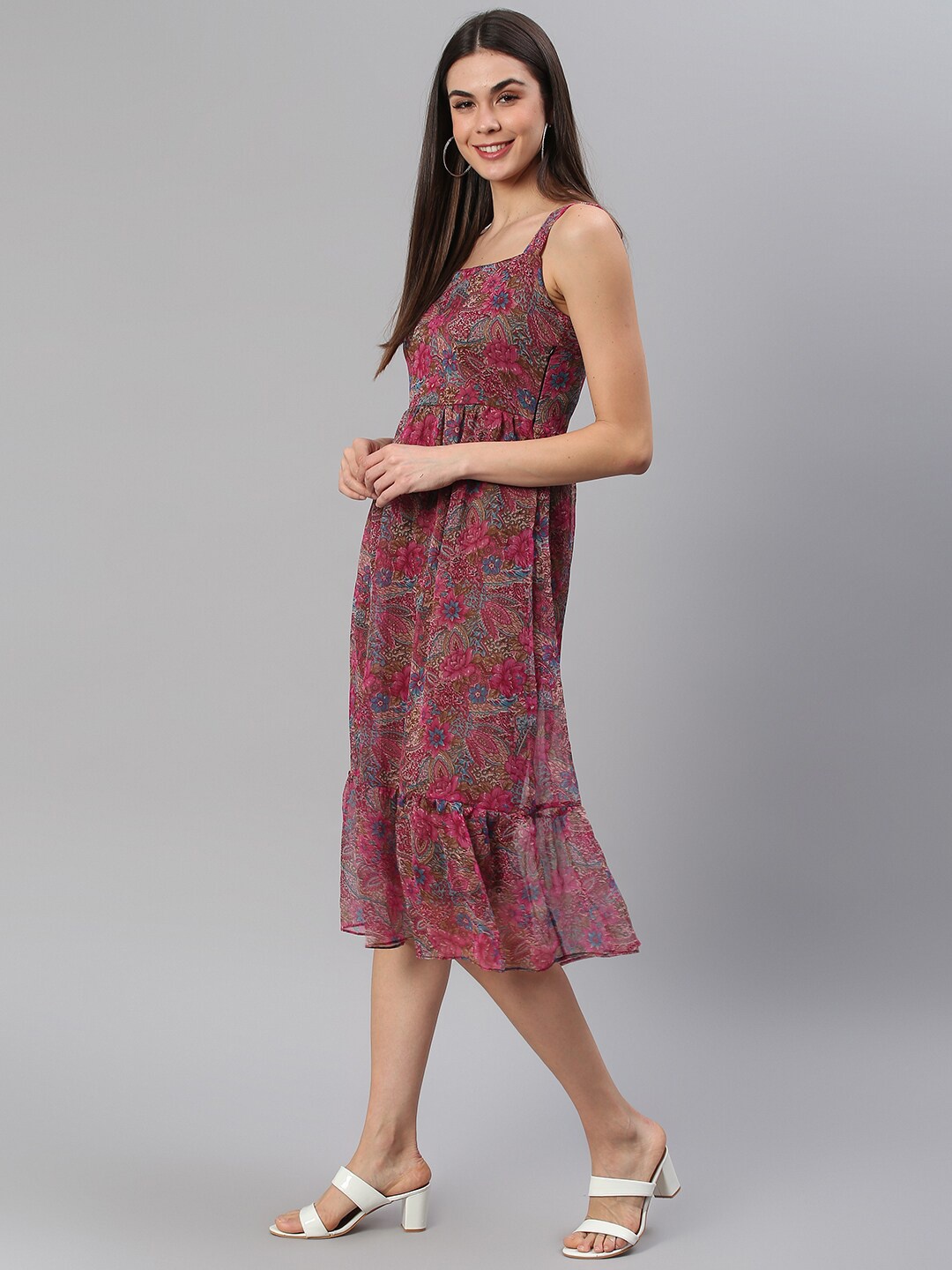 

Cation Women Pink & Brown Printed A-Line Dress