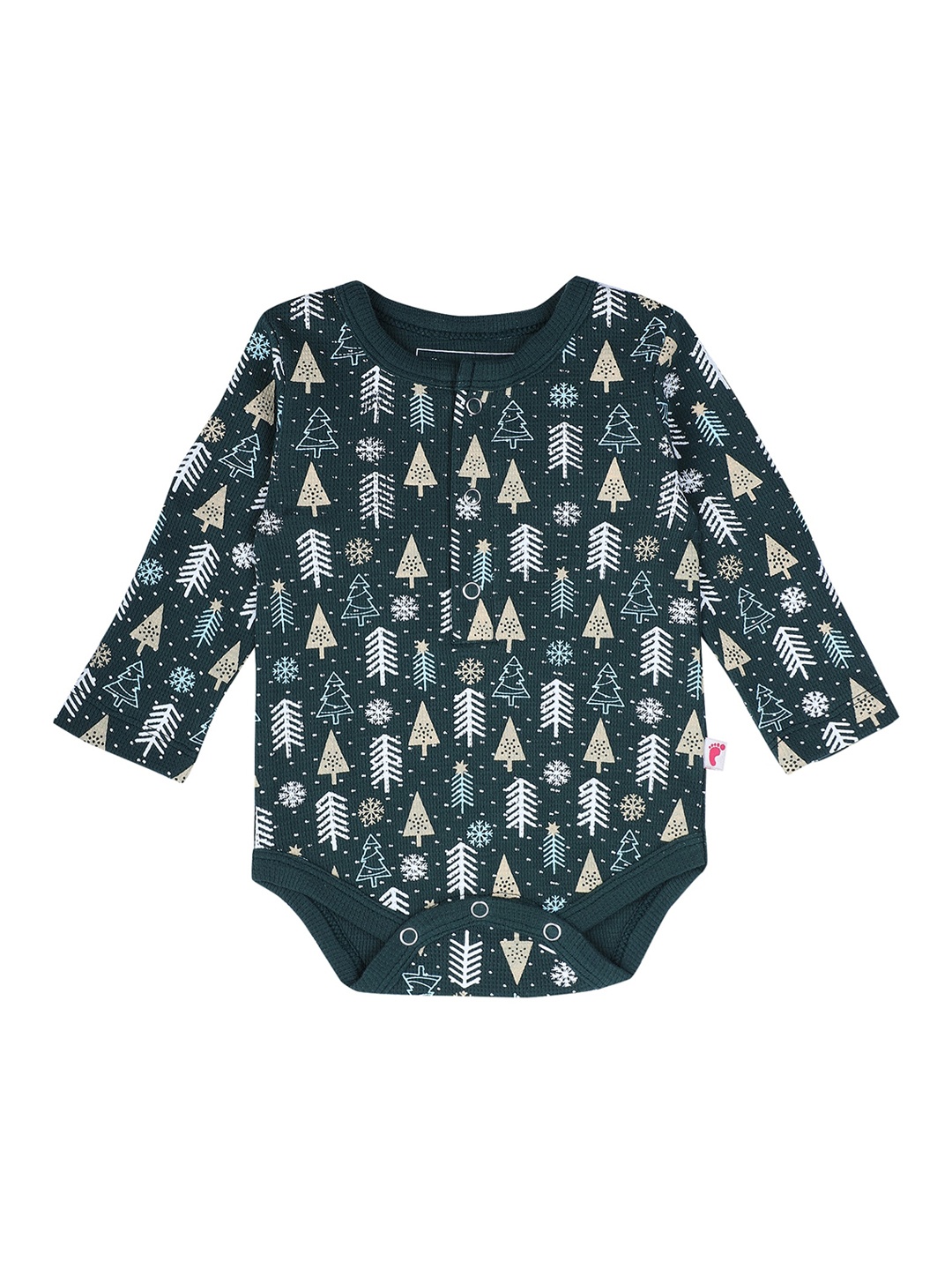 

First Kick Infant Kids Green & White Printed Organic Cotton Bodysuit
