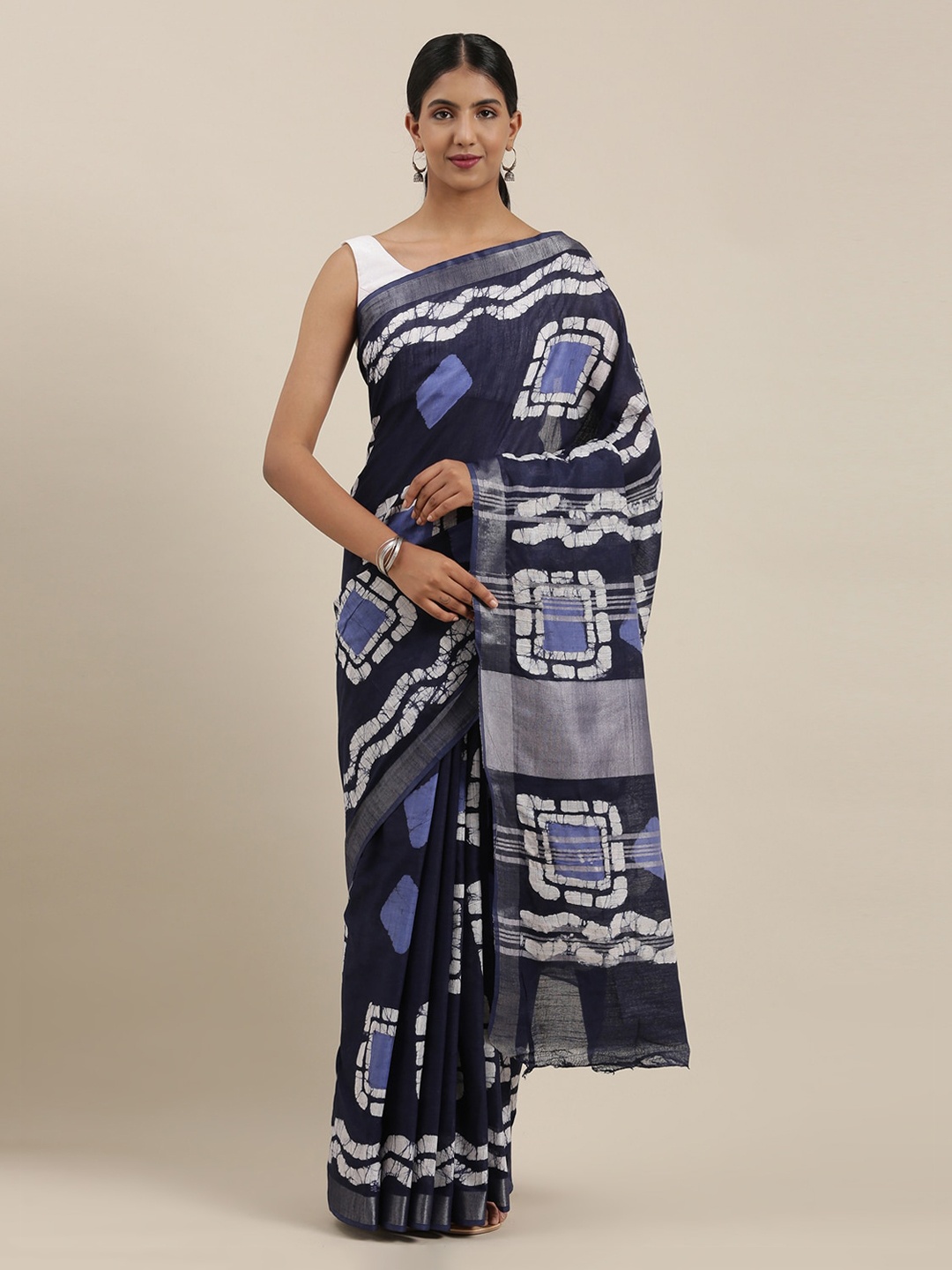 

The Chennai Silks Navy Blue Printed Pure Cotton Saree