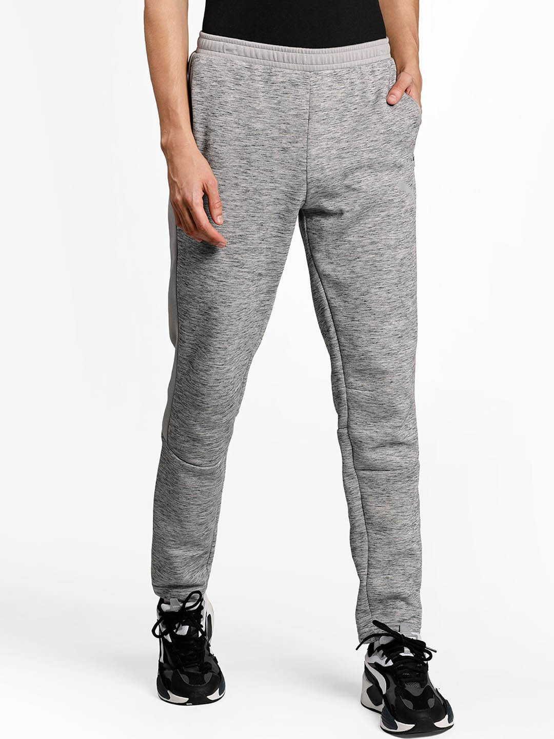 

Puma Men Grey Melange EVOSTRIPE Slim-Fit Track Pants