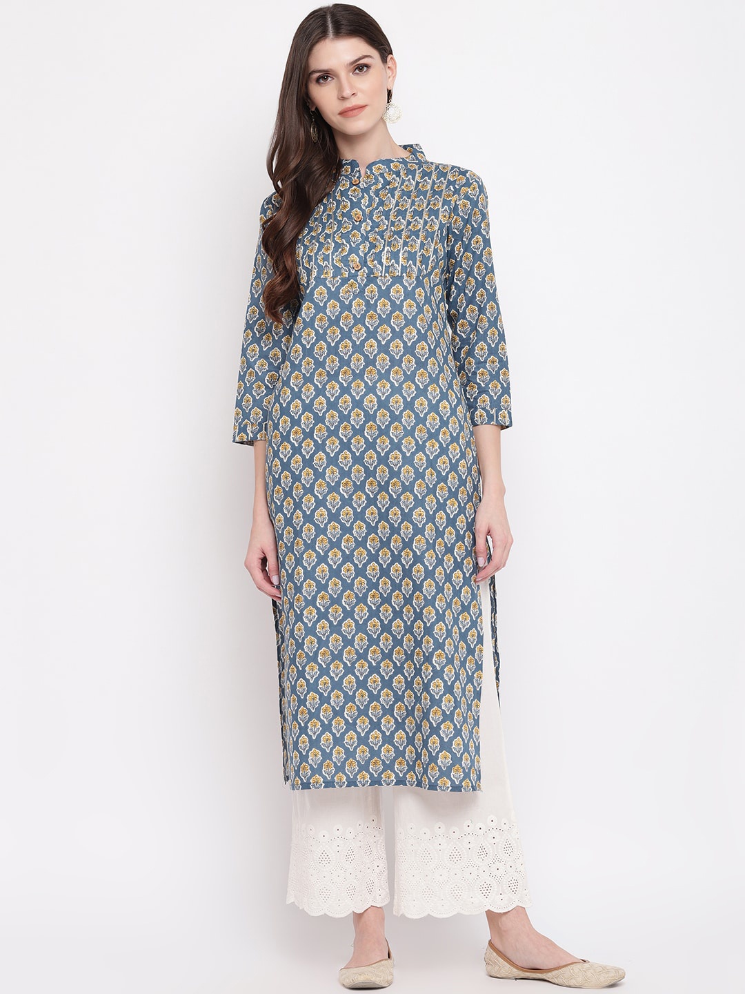 

Vbuyz Women Grey Floral Printed Kurta