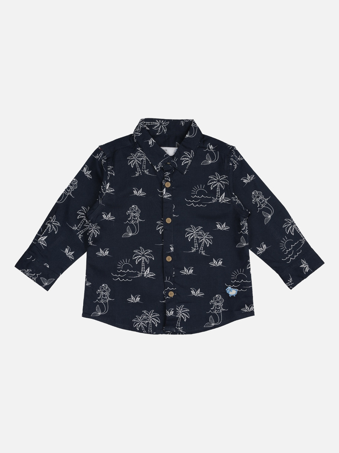 

ZERO THREE Boys Navy Blue Regular Fit Printed Cotton Casual Shirt