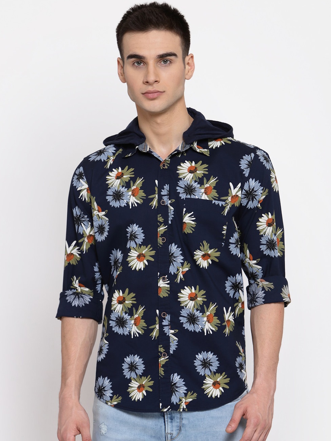 

Pepe Jeans Men Navy Blue Pure Cotton Regular Fit Printed Casual Shirt