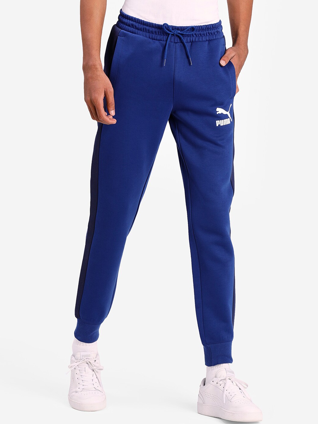 

Puma Men Blue & Black Striped Iconic T7 DK Slim-Fit Joggers