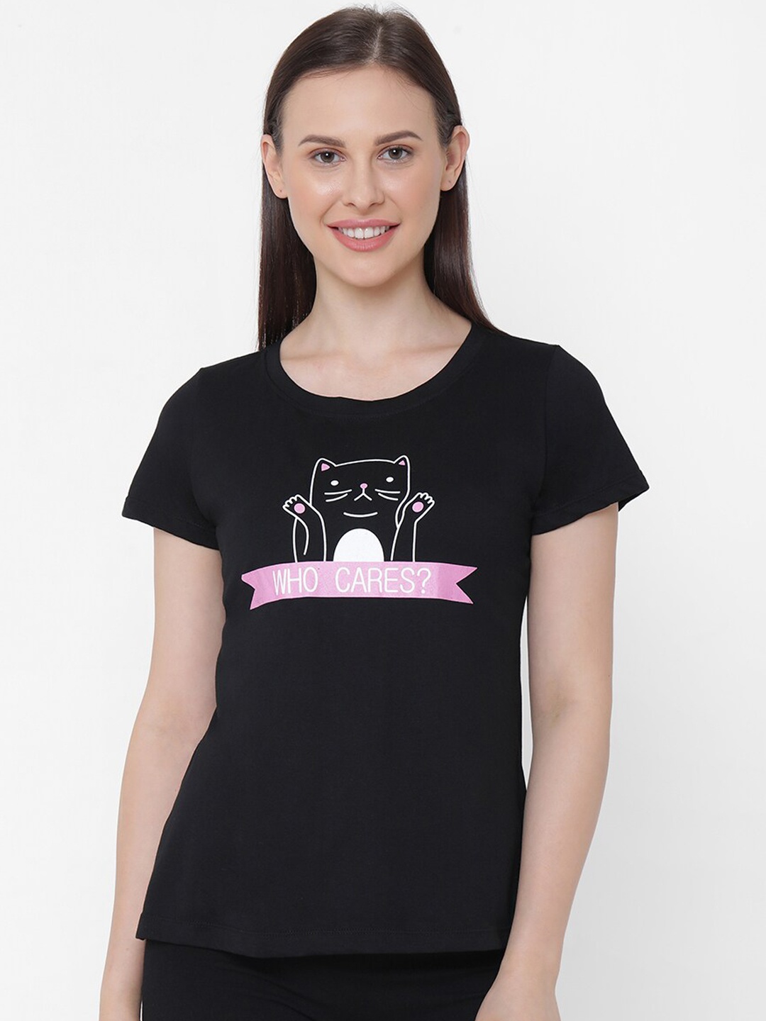 Soie Women Black & White Printed Lounge T-shirt