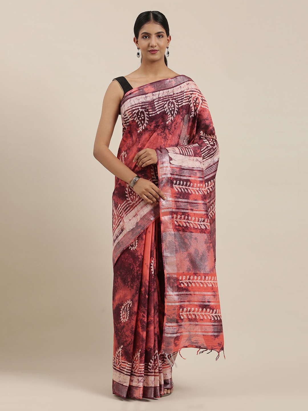 The Chennai Silks Pink & Brown Pure Cotton Printed Saree
