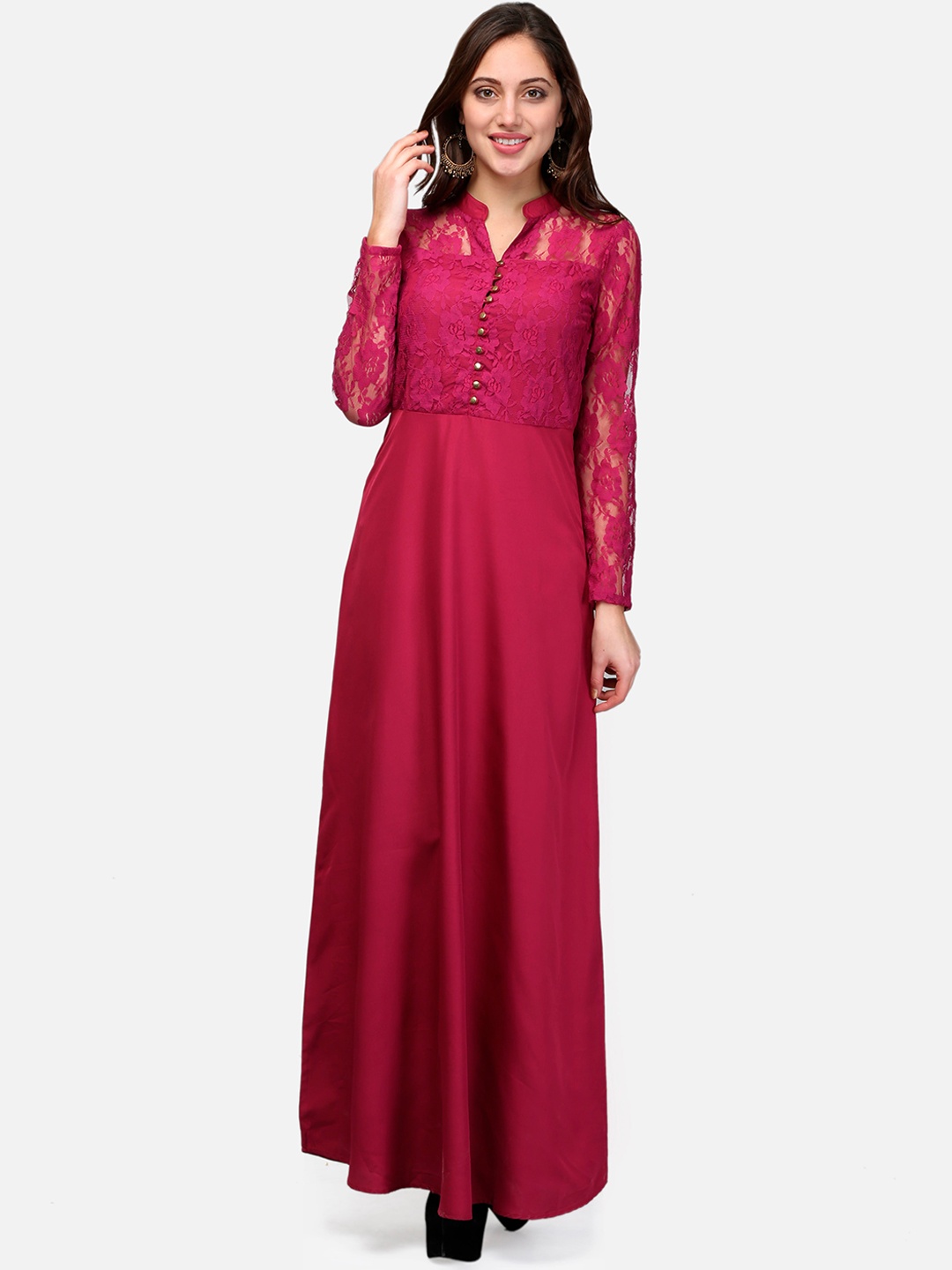 

V&M Women Pink Self Design Maxi Dress