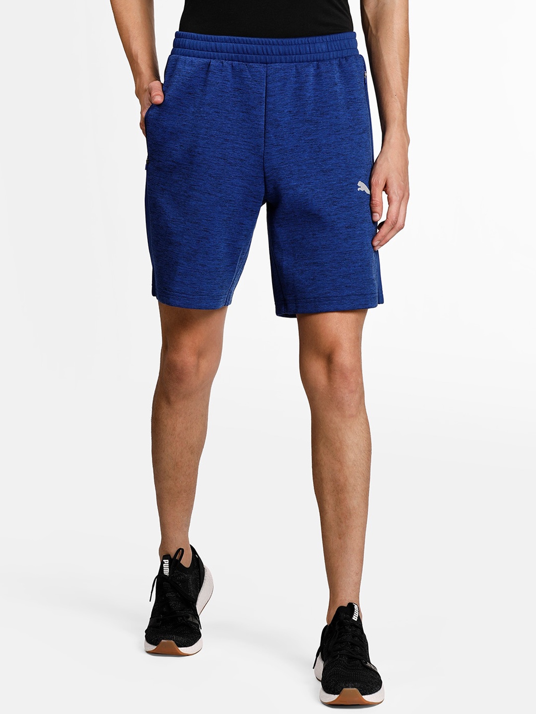 Puma Men Blue Solid Slim Fit Cotton Sports Shorts