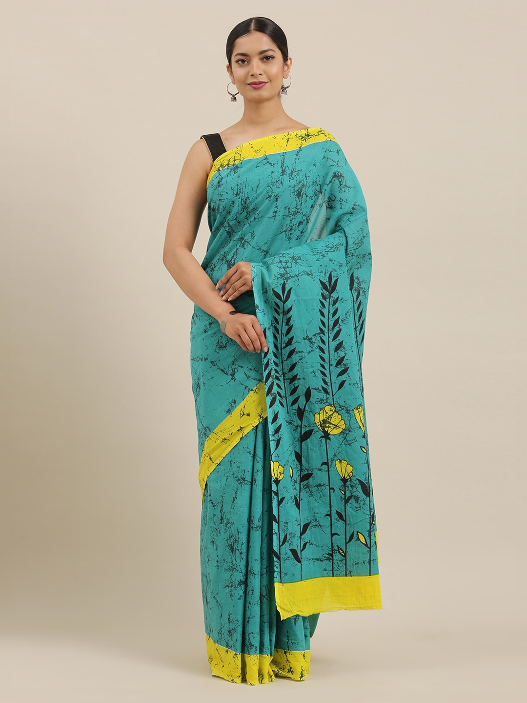 

The Chennai Silks Sea Green Printed Pure Cotton Saree