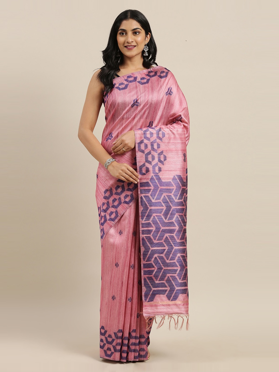 

The Chennai Silks Pink Viscose Rayon Printed Banarasi Saree