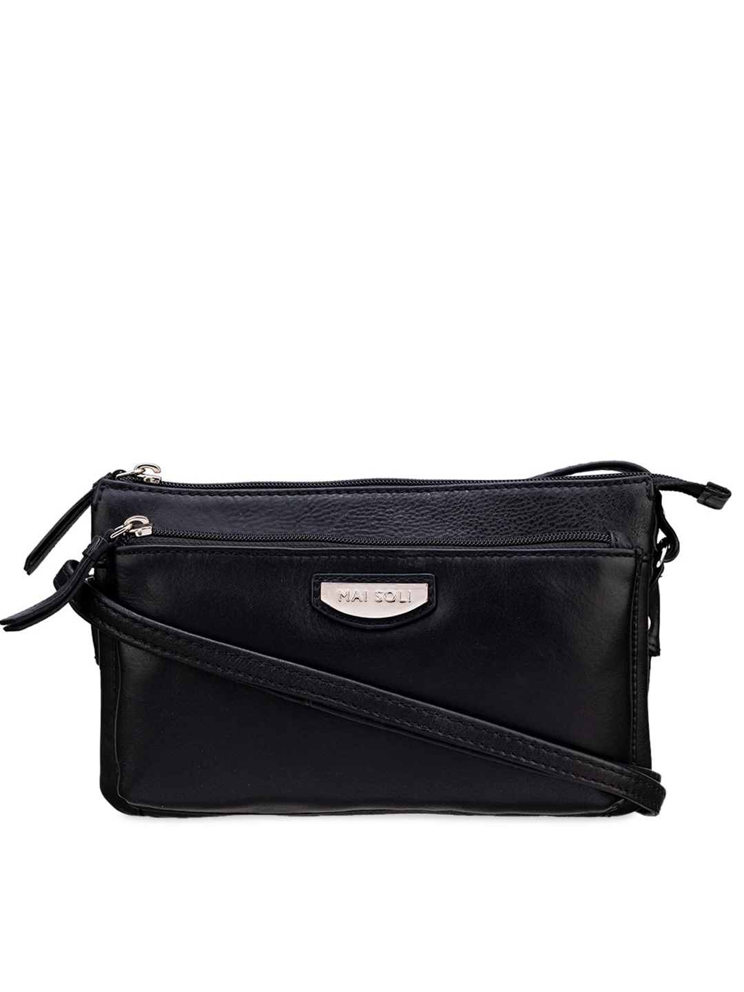 

MAI SOLI Women Black Solid Leather Sling Bag