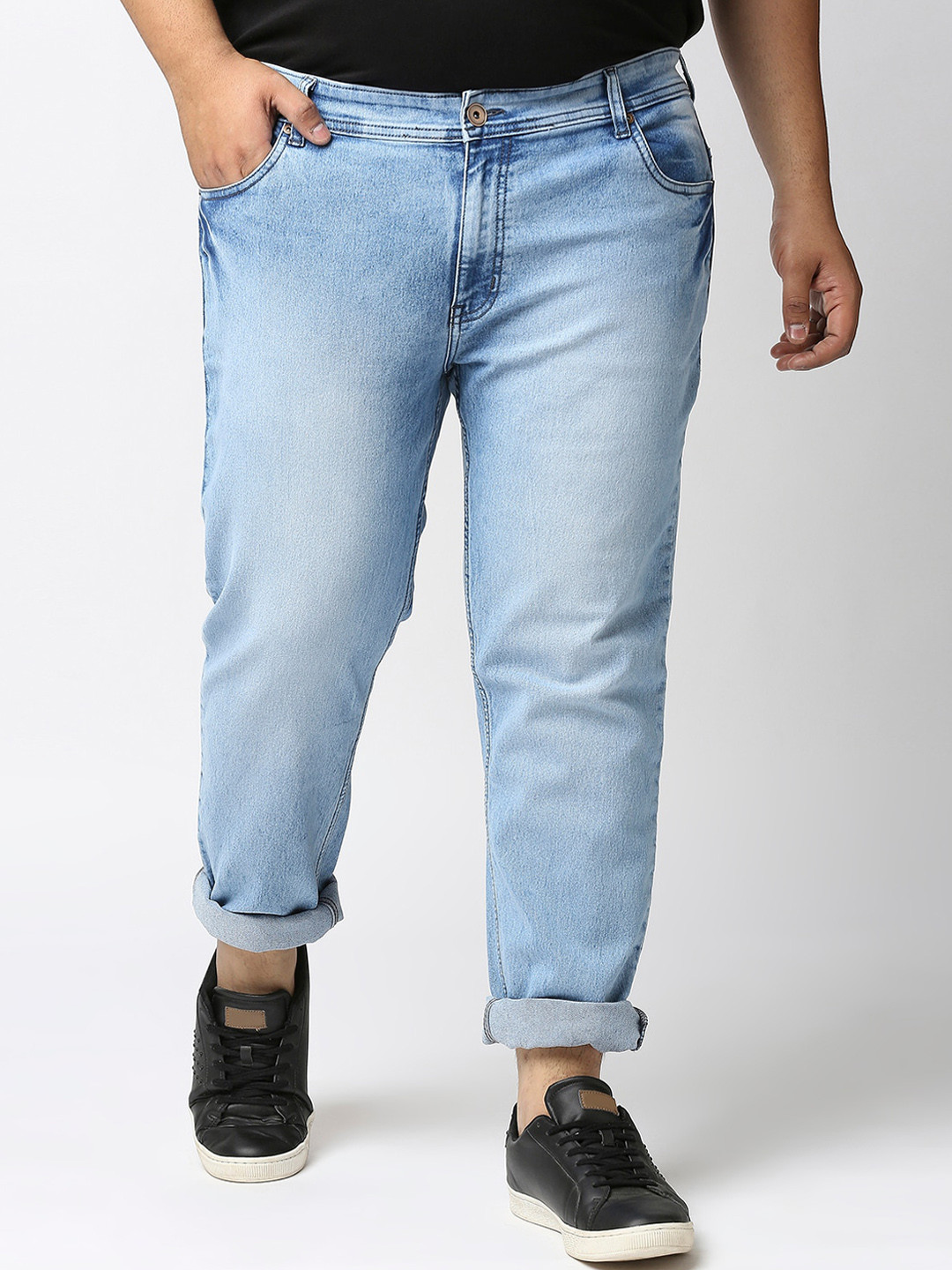 

High Star Plus Size Men Blue Light Fade Cropped Jeans