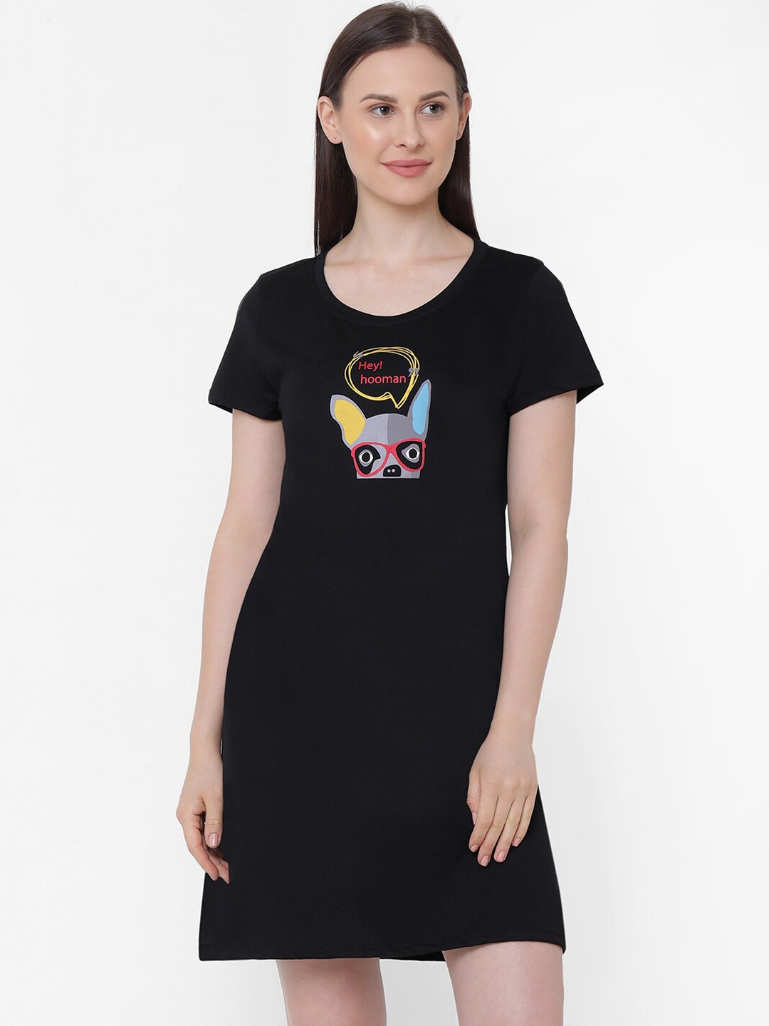 

Soie Women Blue Yellow & Black Printed Sleep Shirt