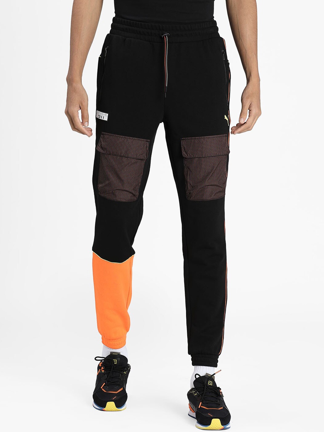 

Puma Men Black & Orange Coloublocked Slim-Fit PL Statement Joggers