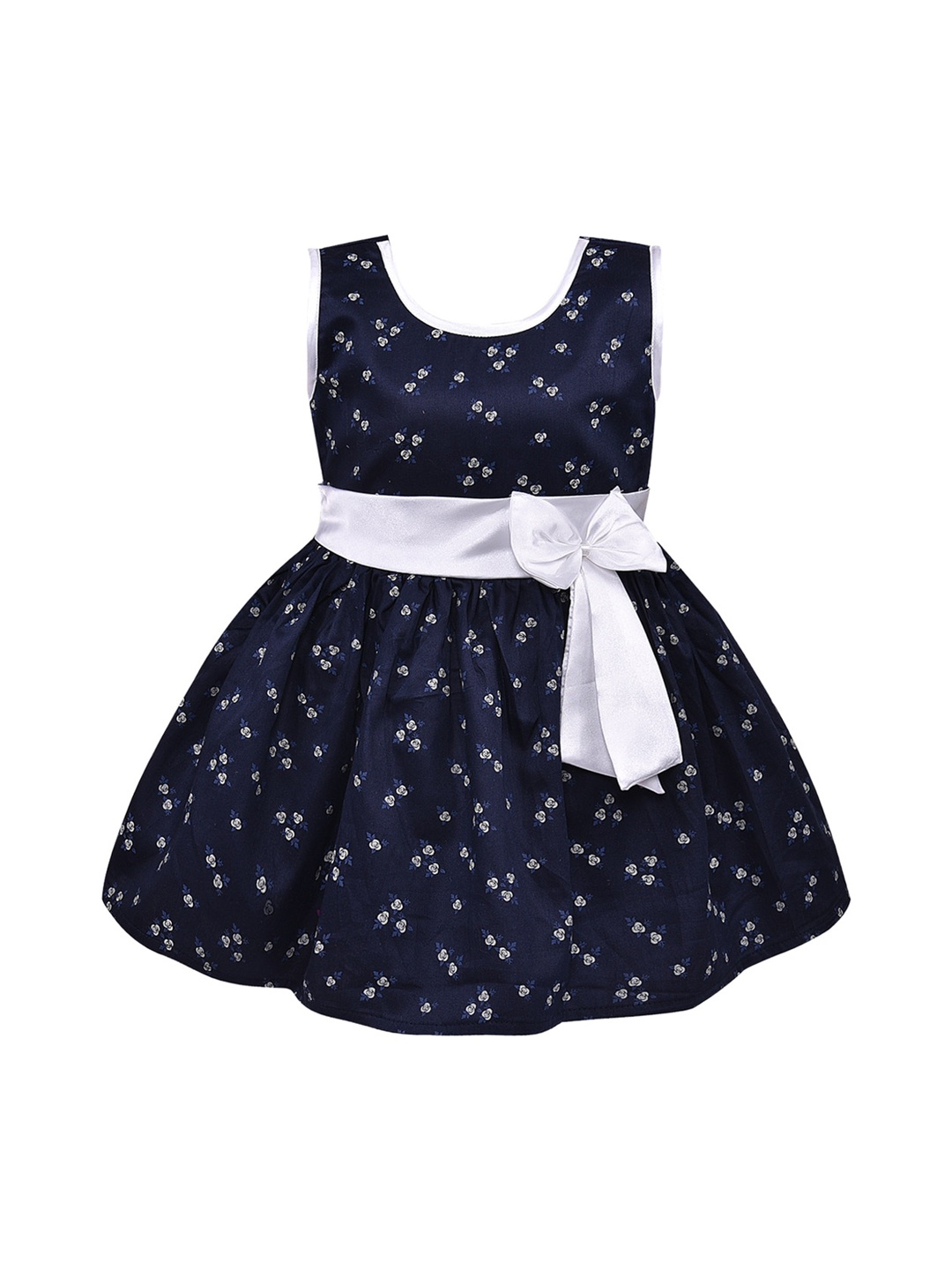 

Wish Karo Girls Navy Blue Floral Printed Fit and Flare Dress