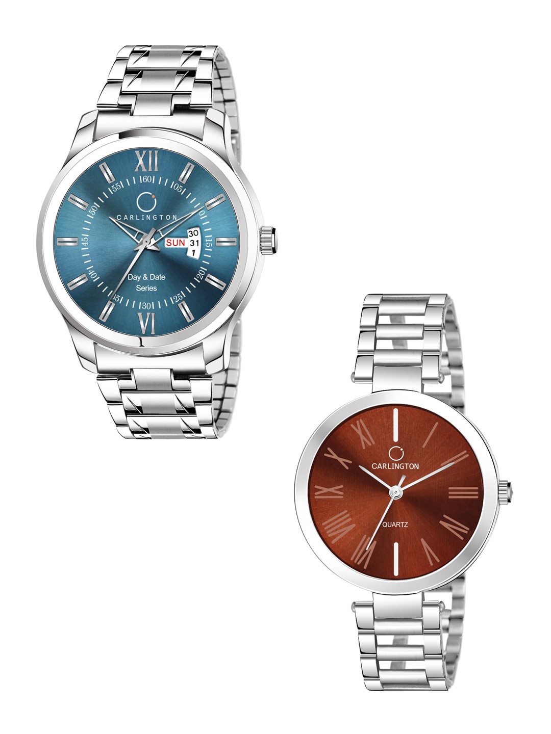 

CARLINGTON Unisex His & Her Analogue Watch Gift Set, Brown