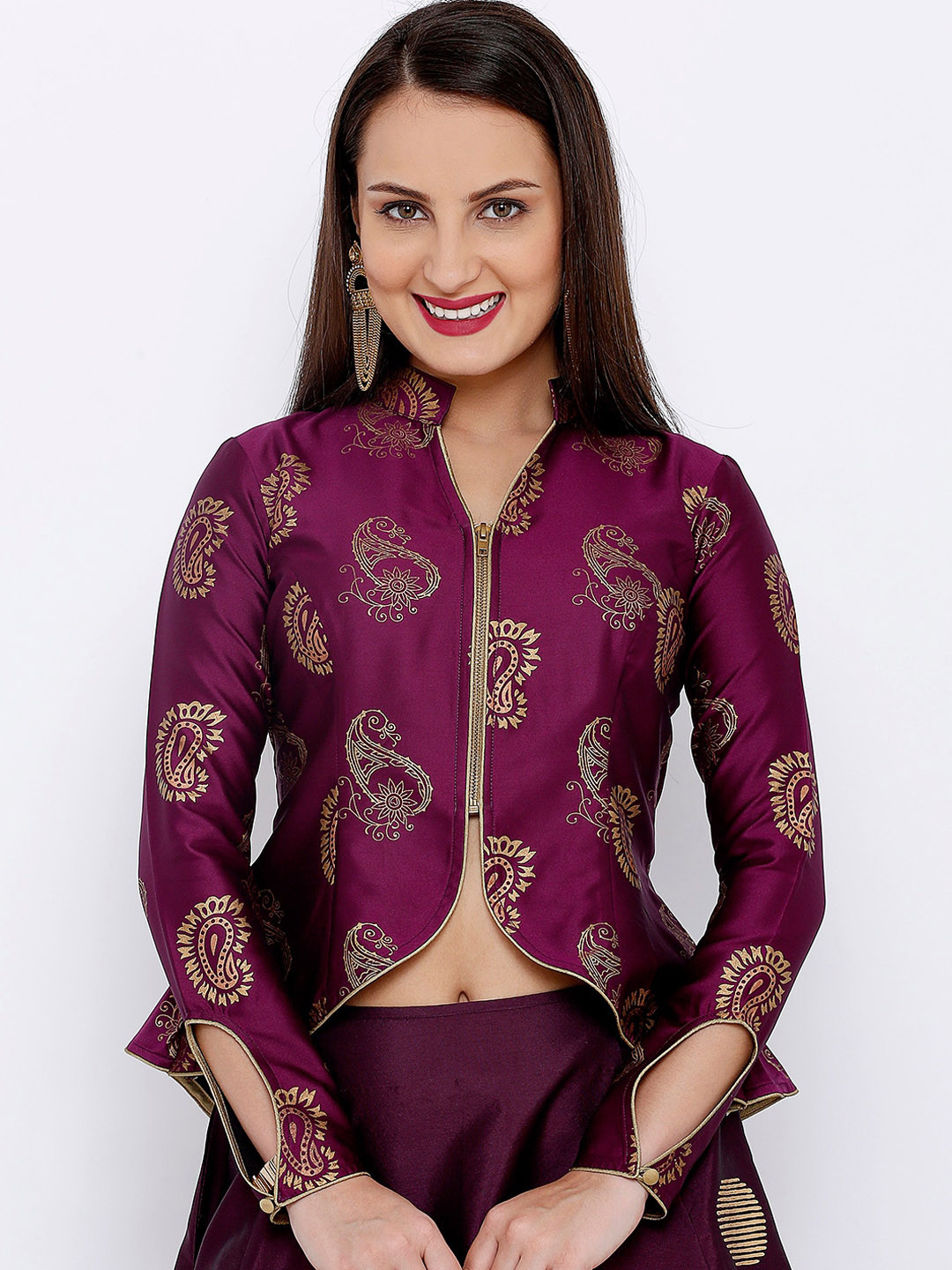 

Ira Soleil Women Purple Printed Ethnic Tailored Jacket
