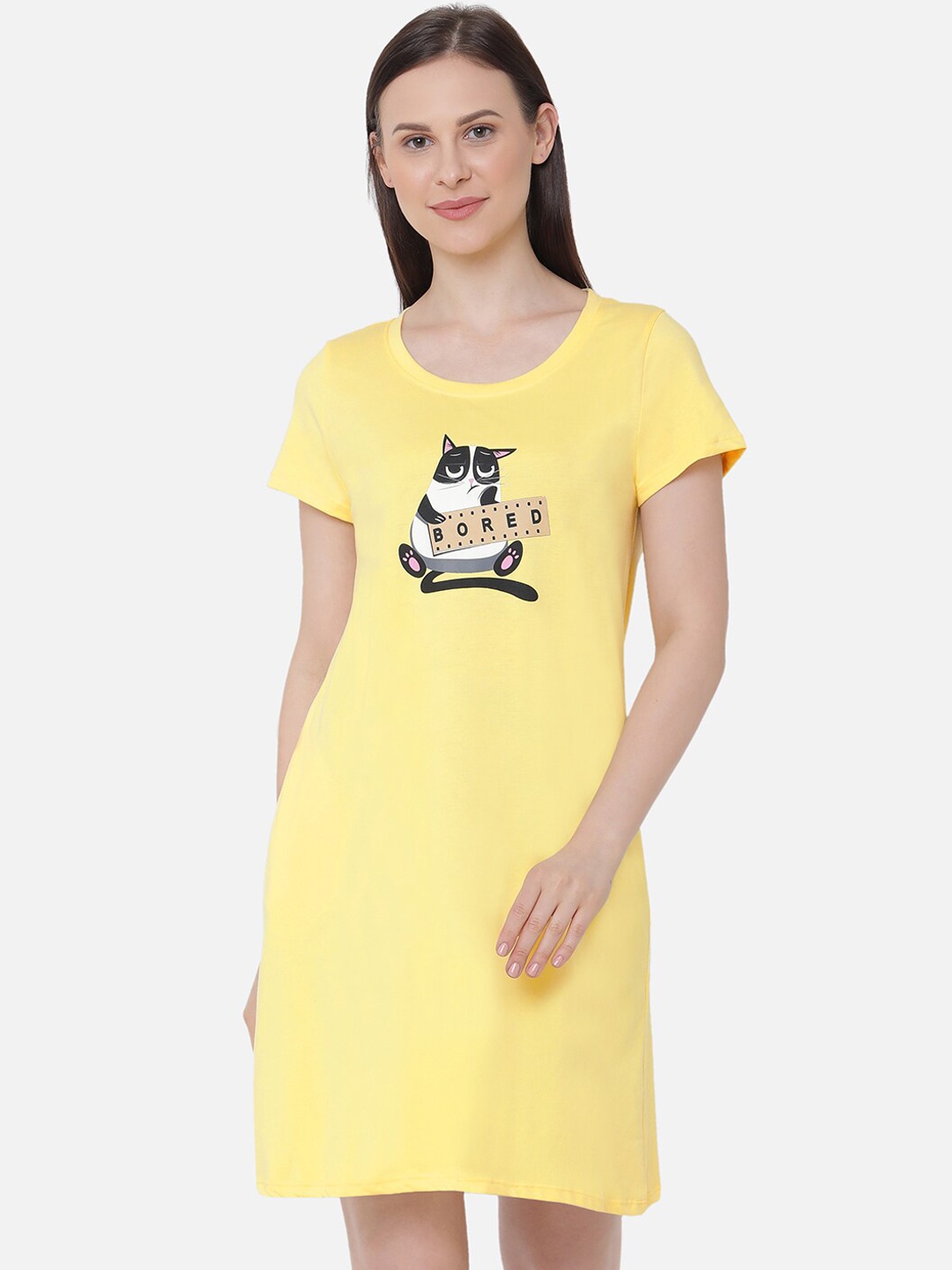 

Soie Women Yellow & Black Printed Sleep Shirt