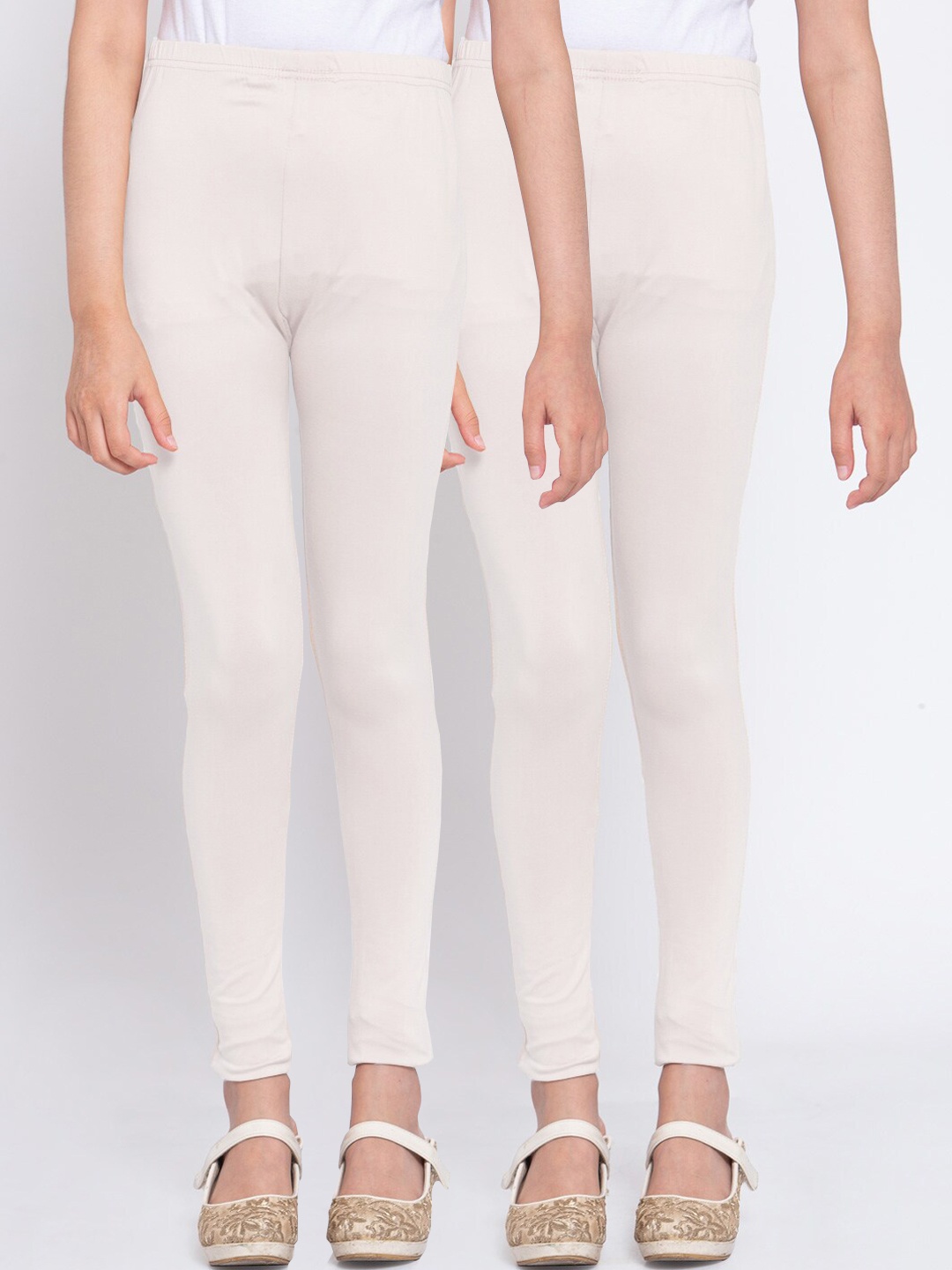 KLOTTHE Girls Pack Of 2 White Solid Ankle-Length Leggings