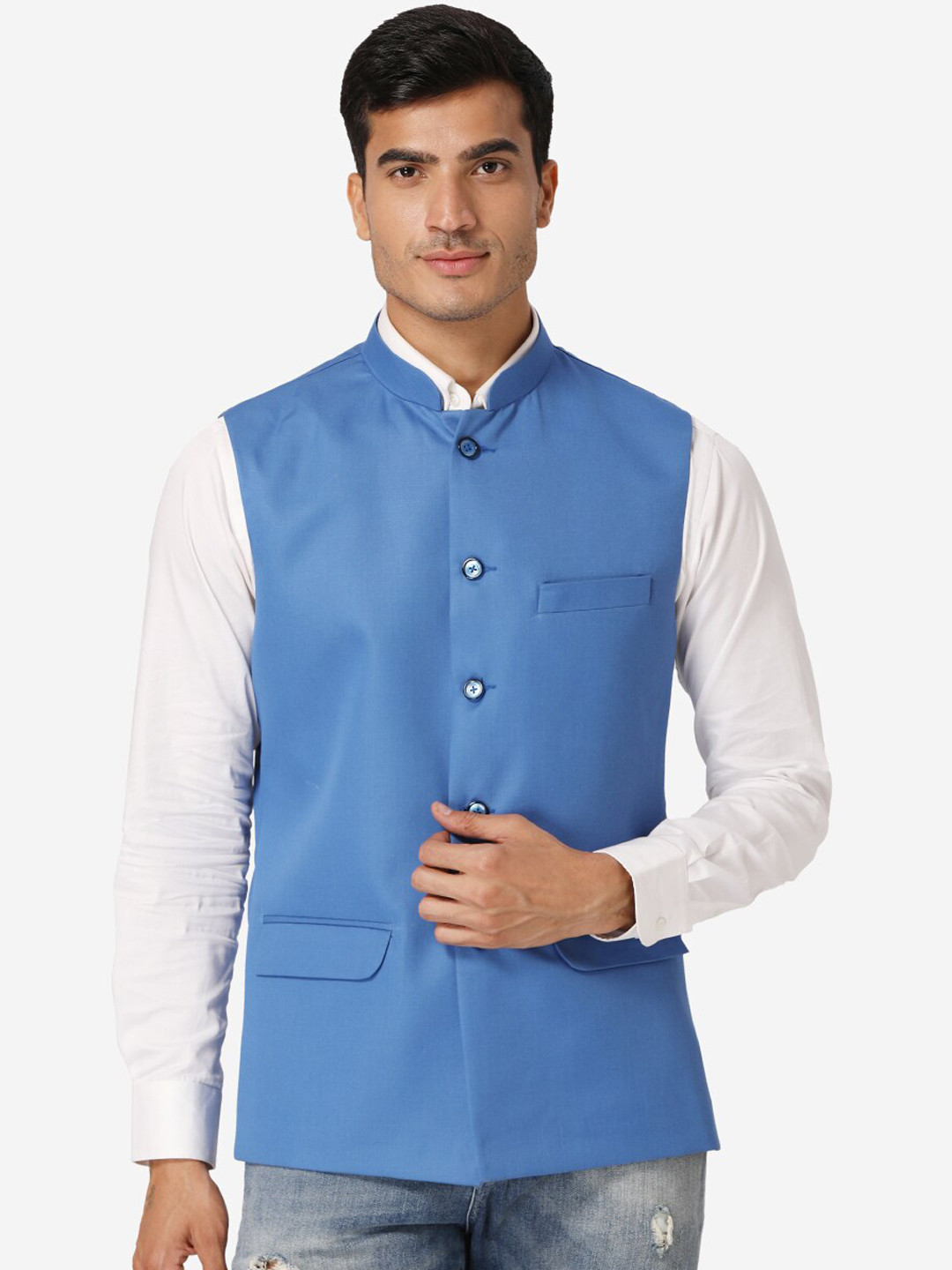 

Wintage Men Blue Solid Nehru Jacket