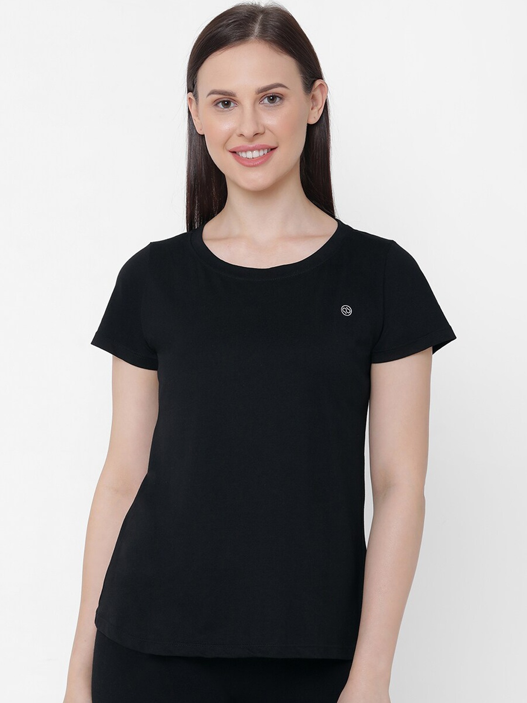 Soie Women Black Solid Lounge T-shirt