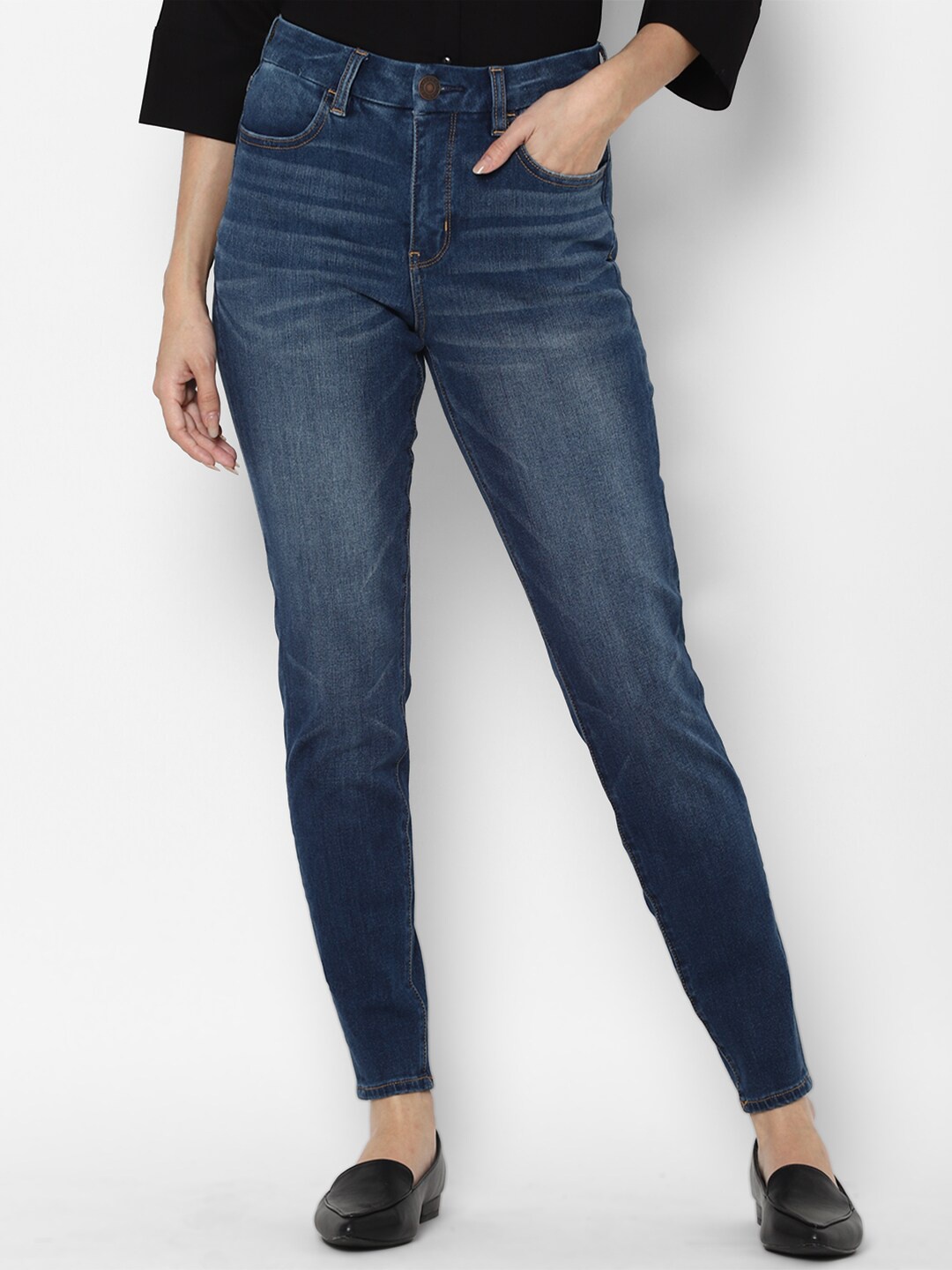 

AMERICAN EAGLE OUTFITTERS Women Navy Blue Slim Fit Mid-Rise Clean Look Stretchable Jeans