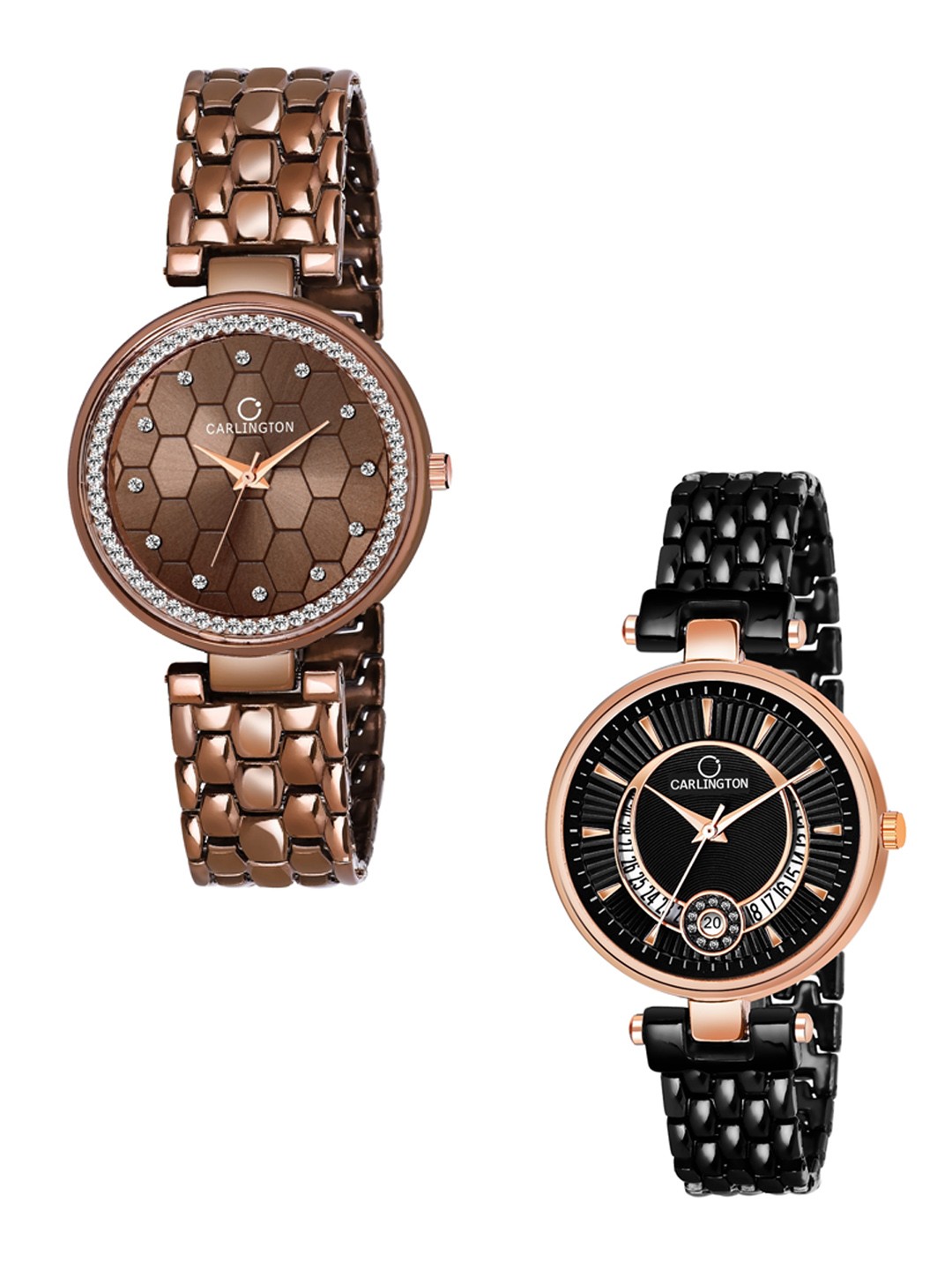 

CARLINGTON Unisex Set of 2 Brown & Black Analogue Watch