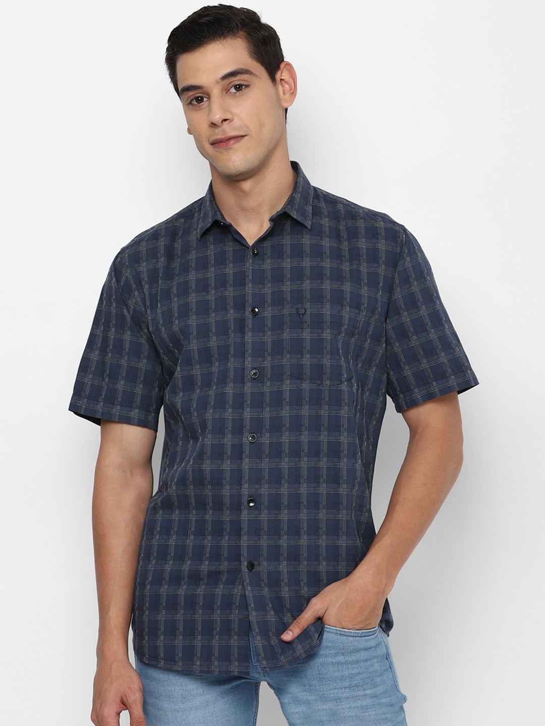 

Allen Solly Men Navy Blue & Grey Slim Fit Checked Casual Shirt