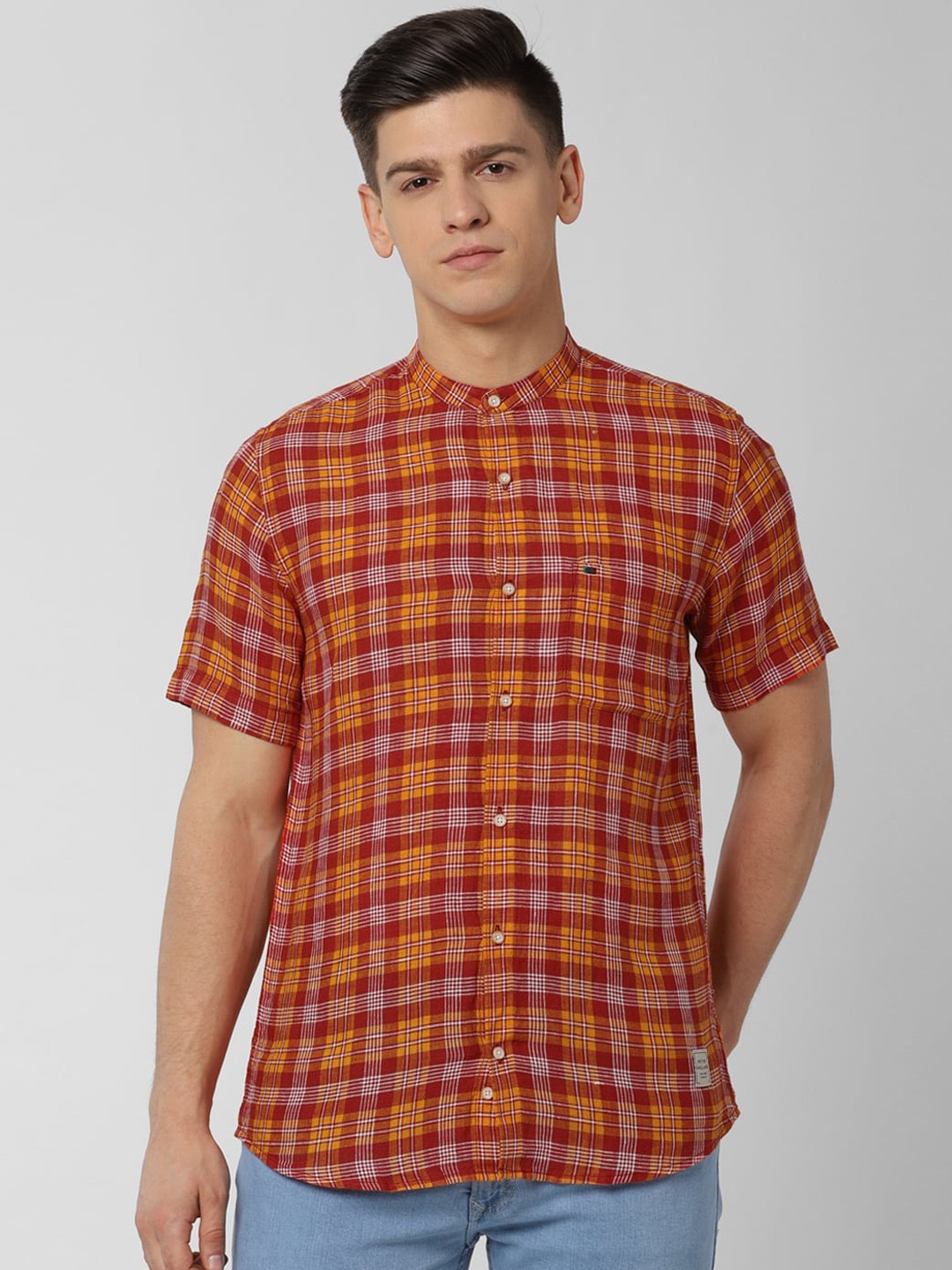 

Peter England Casuals Men Red & Orange Slim Fit Checked Casual Shirt