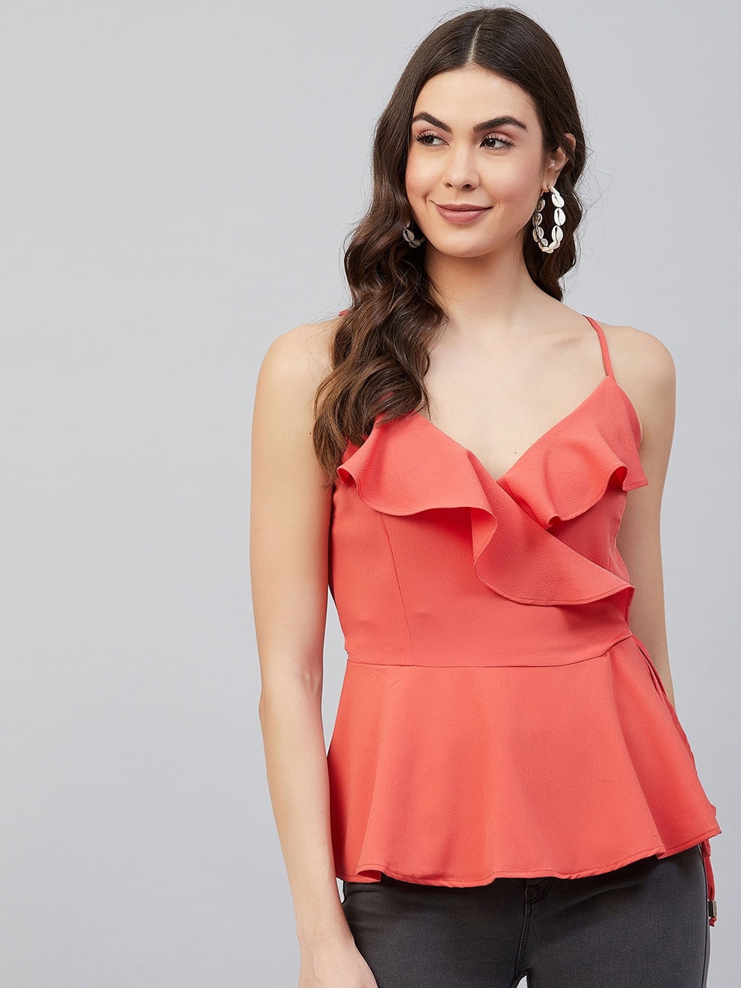 

Carlton London Coral Crepe Peplum Top