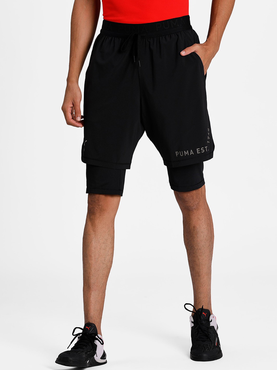 

Puma Men Black Solid Slim Fit Regular Shorts