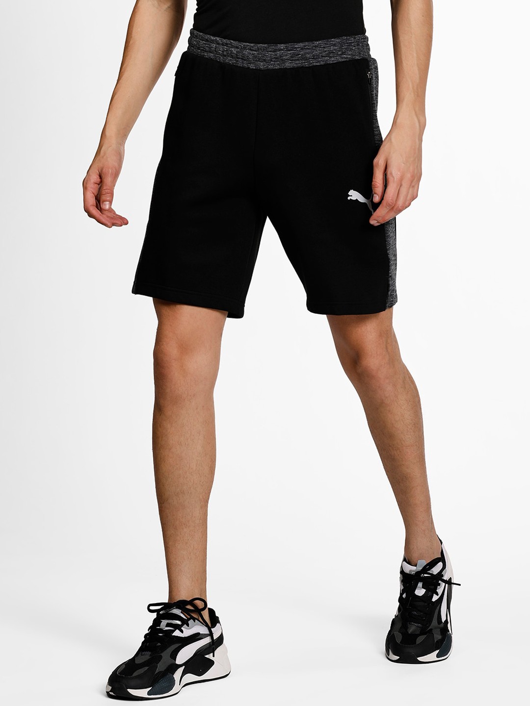 

Puma Men Black Solid Slim Fit Cotton Sports Shorts