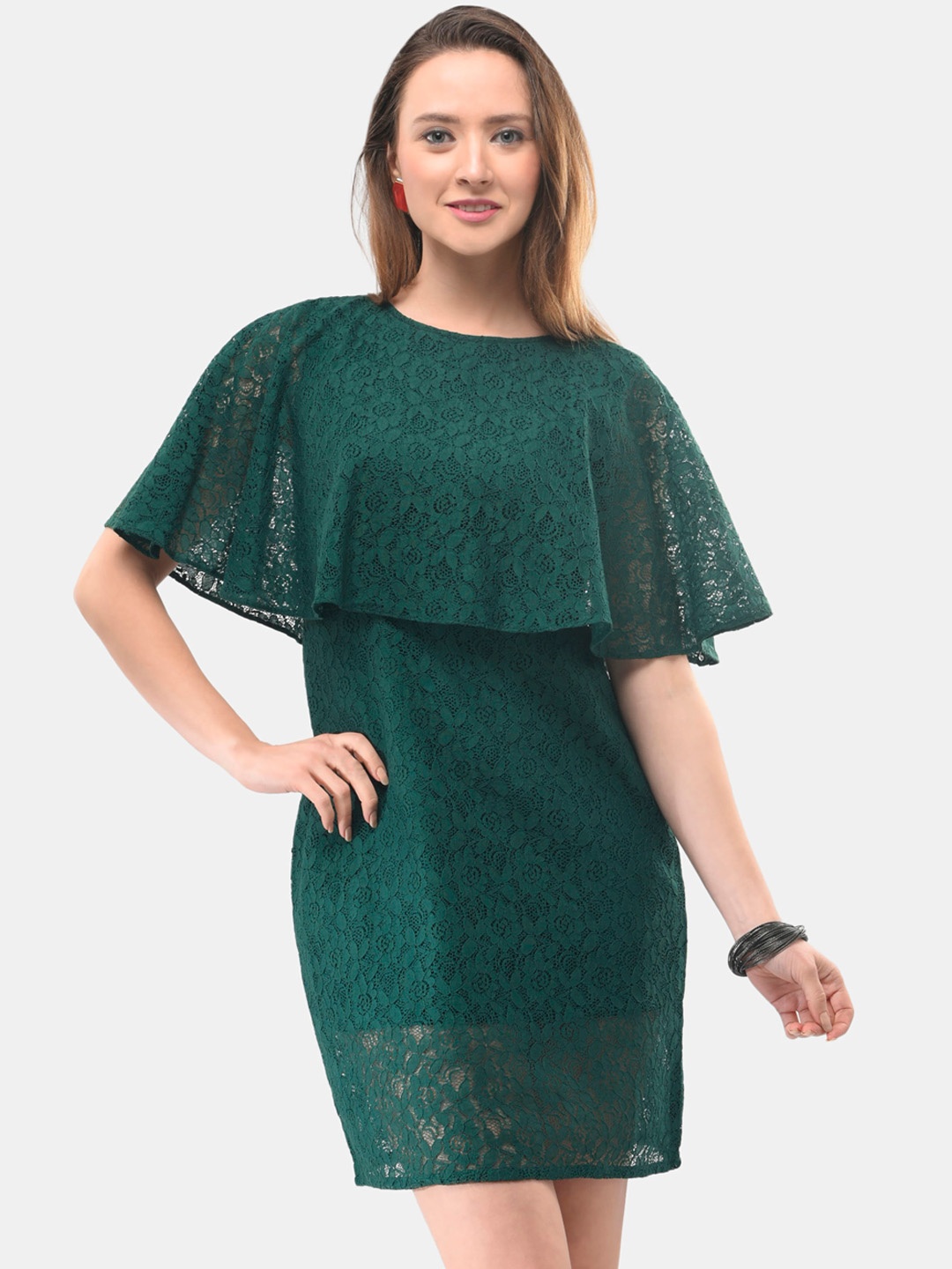 

V&M Women Green Self Design Cotton Sheath Dress