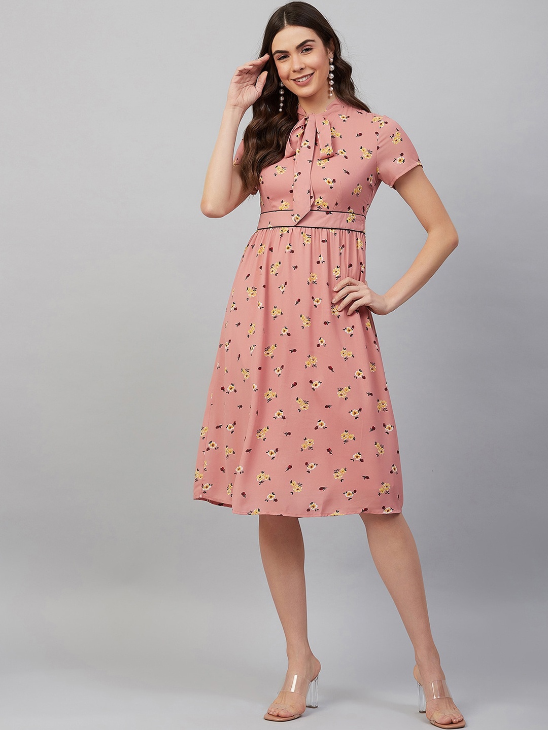 

Carlton London Women Pink Floral Printed Fit and Flare Dress