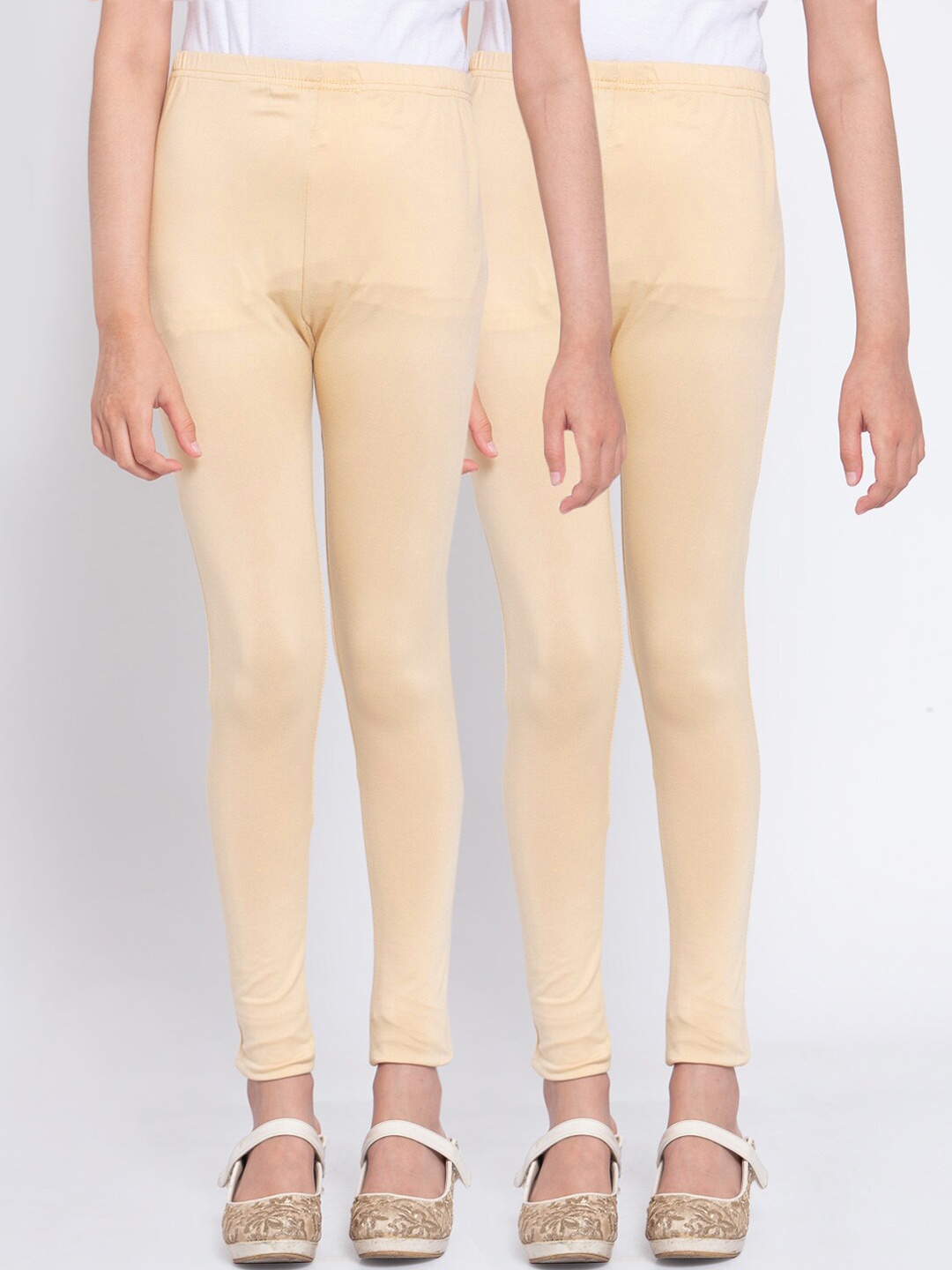 

KLOTTHE Girls Pack Of 2 Beige Solid Ankle-Length Leggings