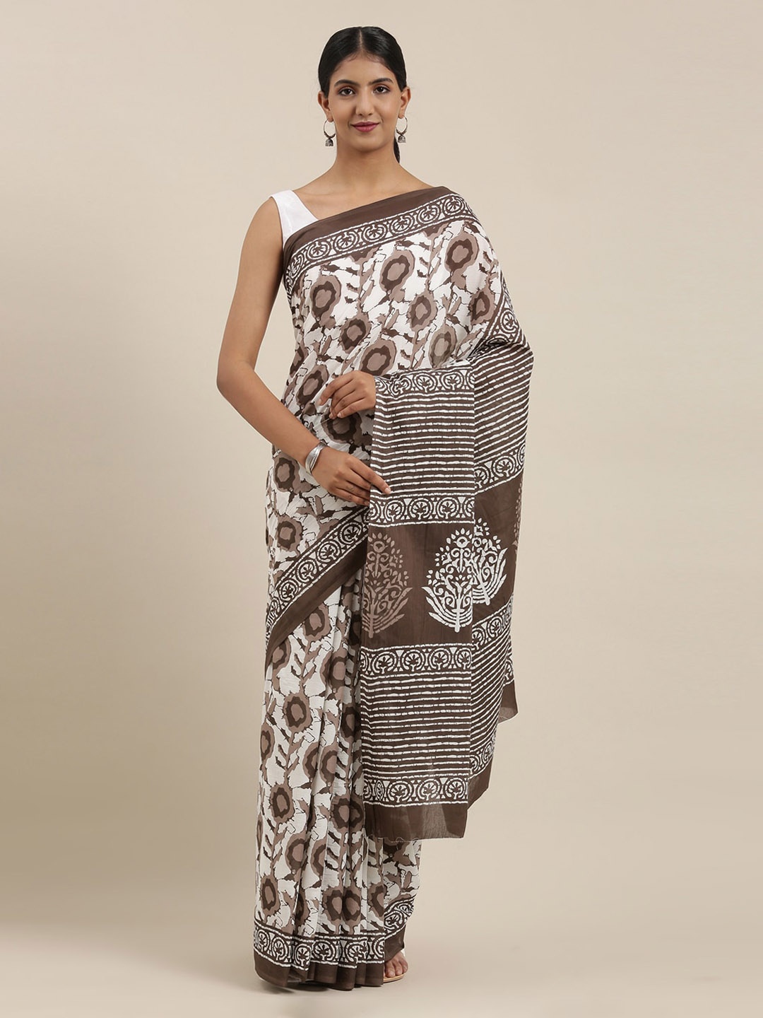 

The Chennai Silks Off-White Printed Pure Cotton Saree