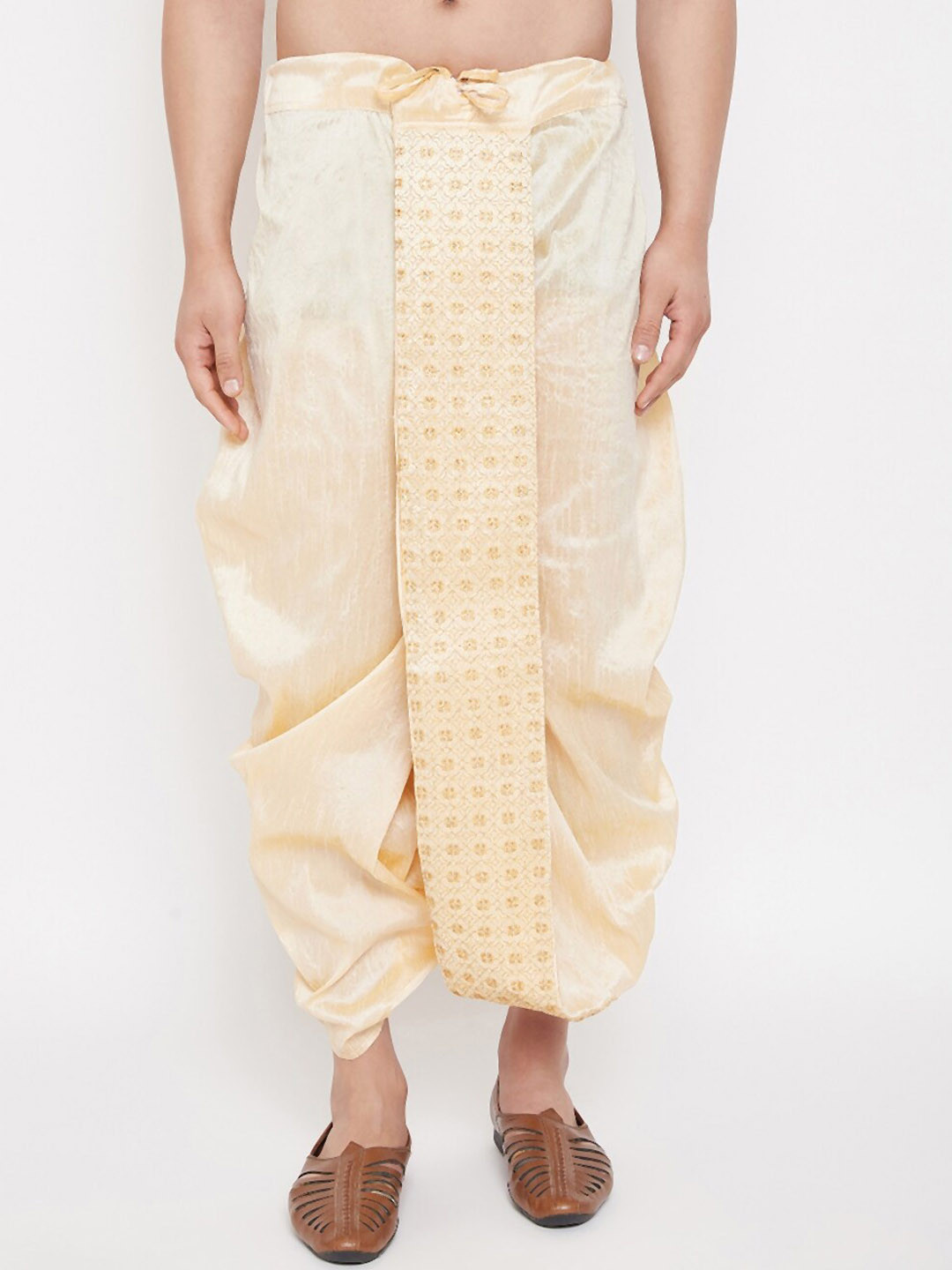 

VASTRAMAY Men Beige & Gold-Coloured Embroidered Dhoti