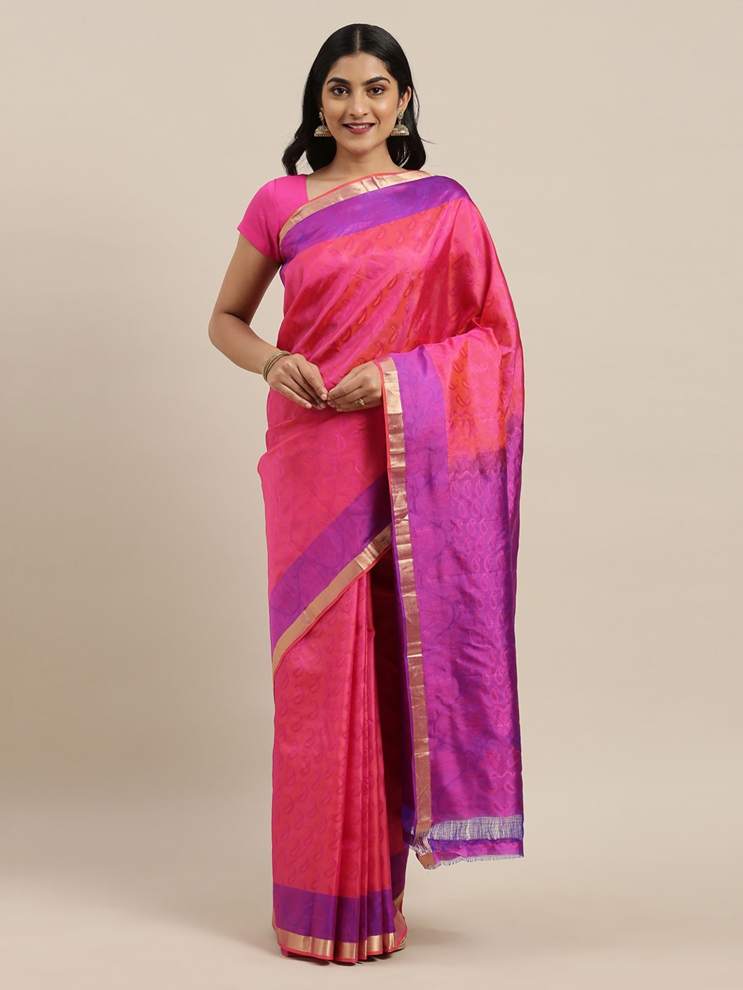 

The Chennai Silks Pink Pure Silk Woven Design Dharmavaram Saree