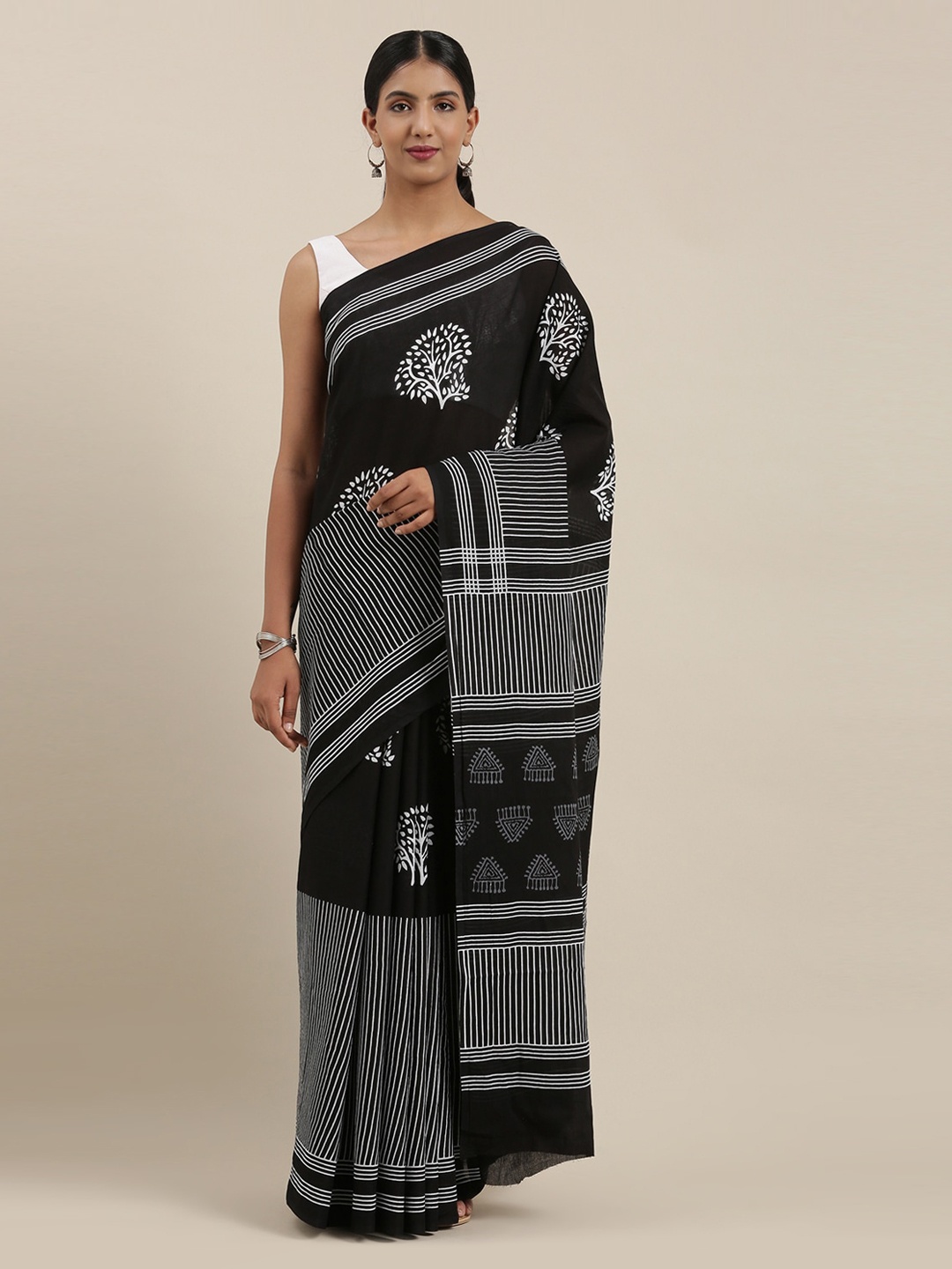 

The Chennai Silks Black Printed Pure Cotton Saree