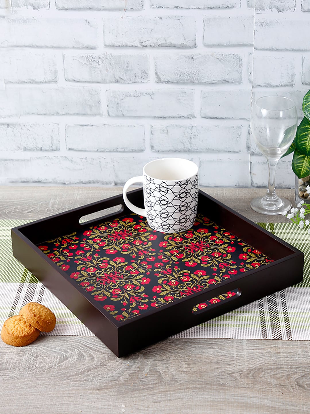 

Reinvention Factory Black & Pink Digital Floral Ornament Printed Serving Tray