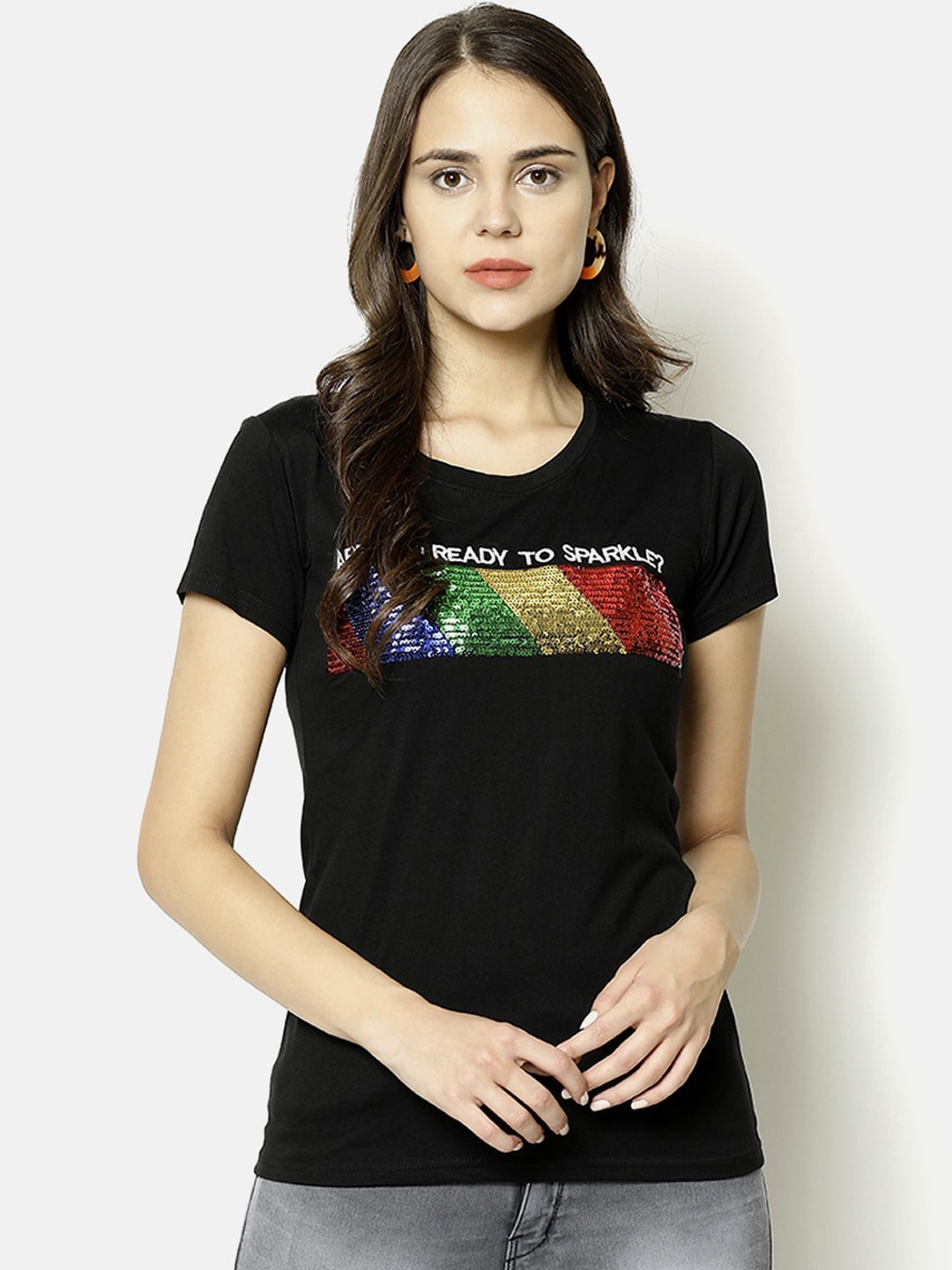 

V2 Value & Variety Black Printed Chambray Regular Top