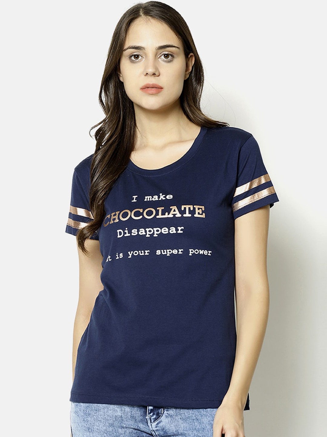 

V2 Value & Variety Navy Blue Printed Chambray Regular Top