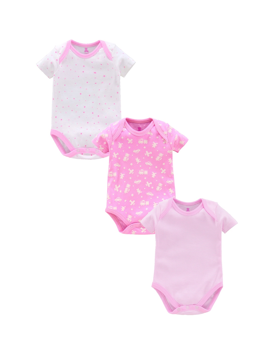

i bears Infants Kids Pack of 3 Cotton Printed Bodysuits, Pink